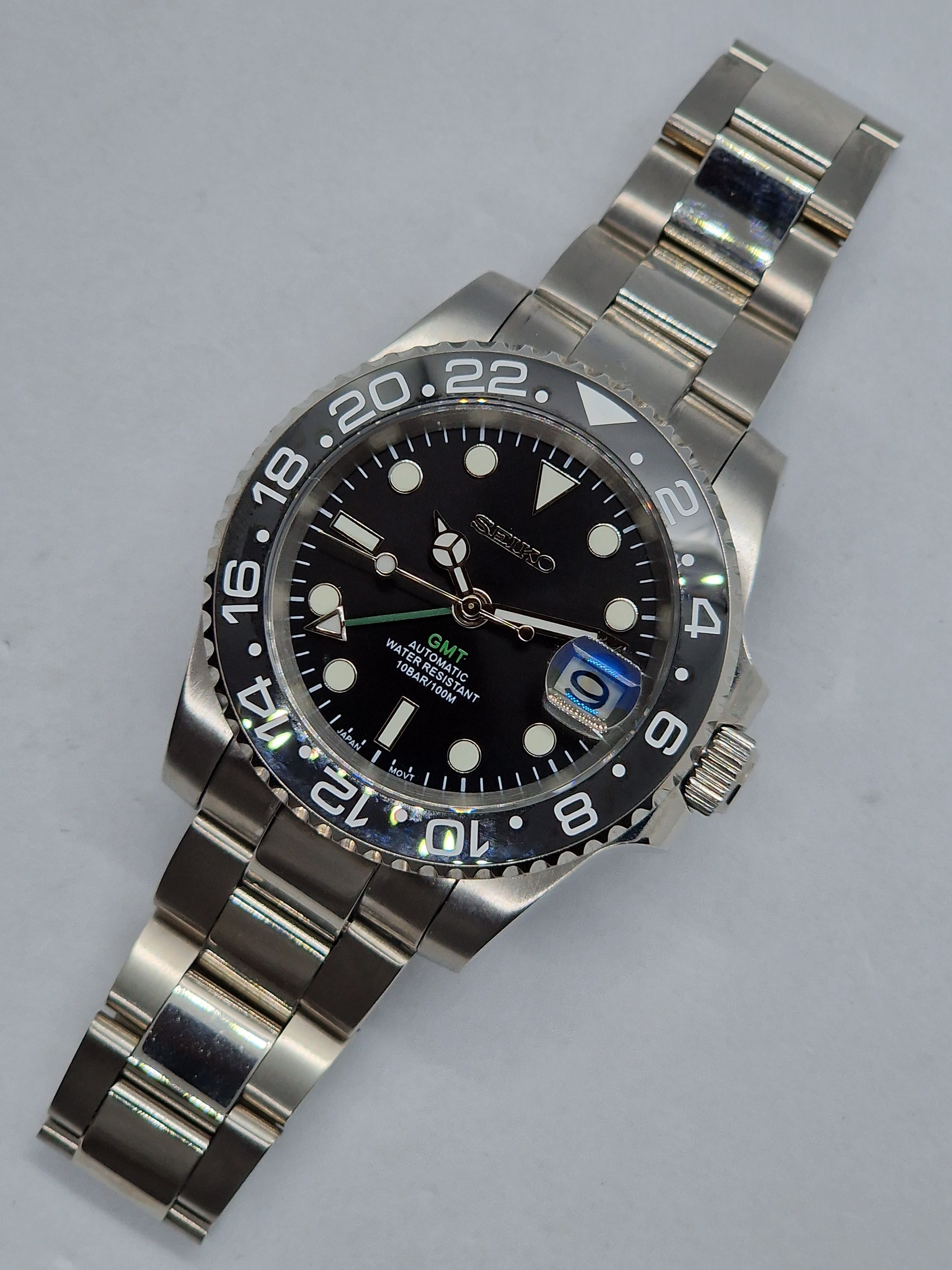 Seiko Mod Gmt Black Nh34 Automatic 40 mm custom ceramic bezel