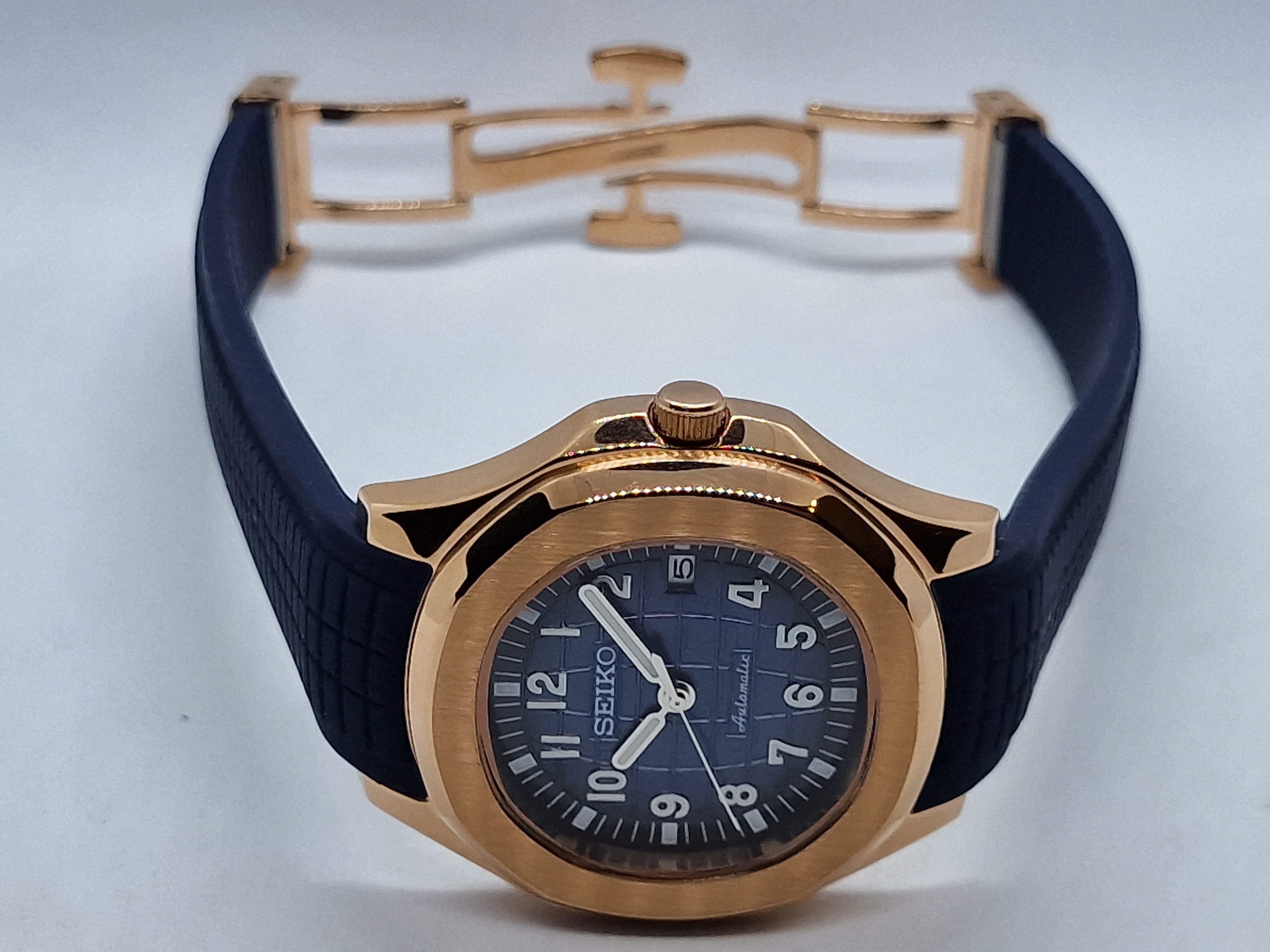 Seiko Mod Seikonaut Blue Aquanaut Rose Gold Nh35 Automatic 42mm Custom –  Dwatchmod