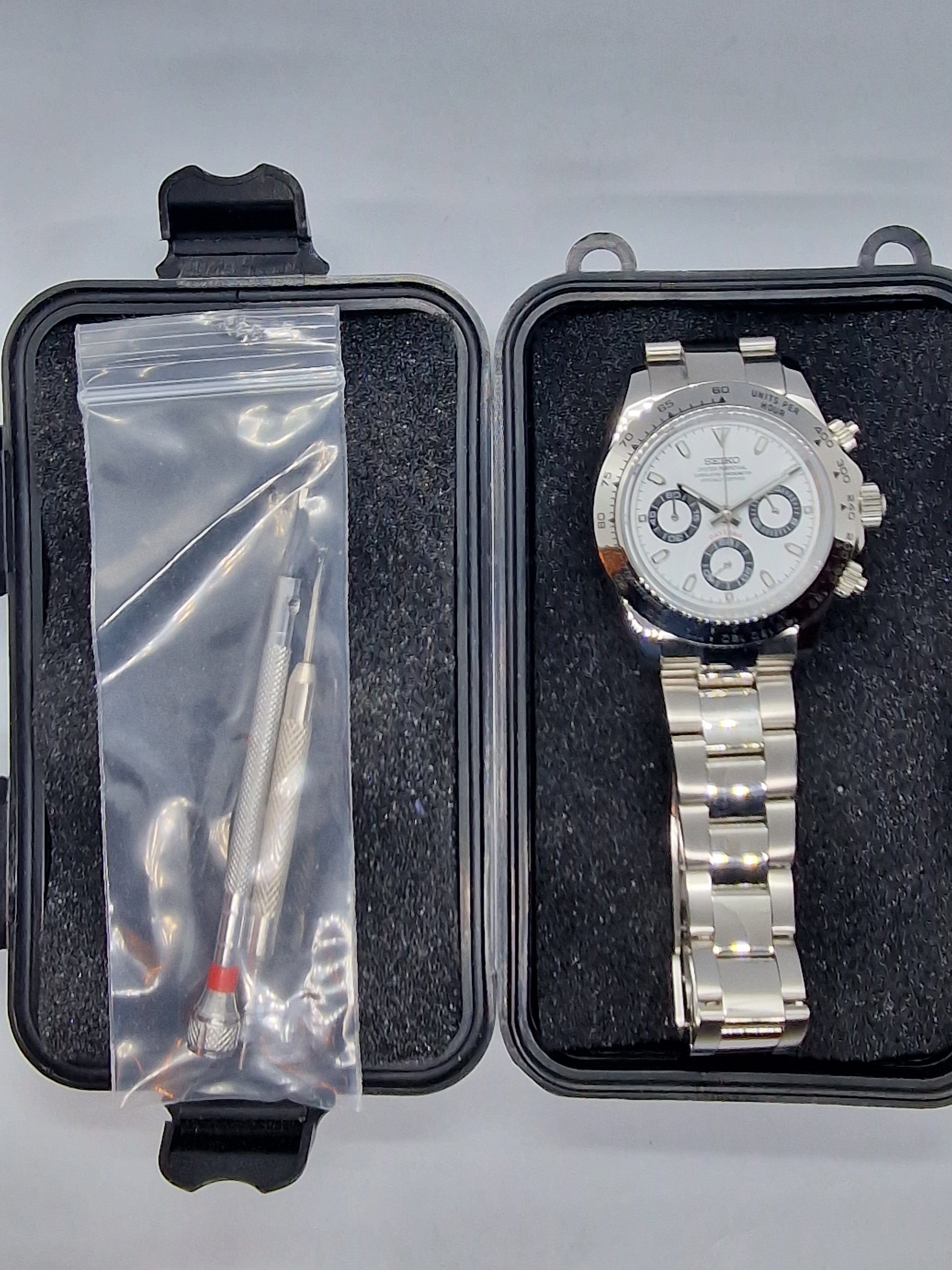 Seiko Mod Daytona White Chronograph Vk63 quartz 40 mm customized 