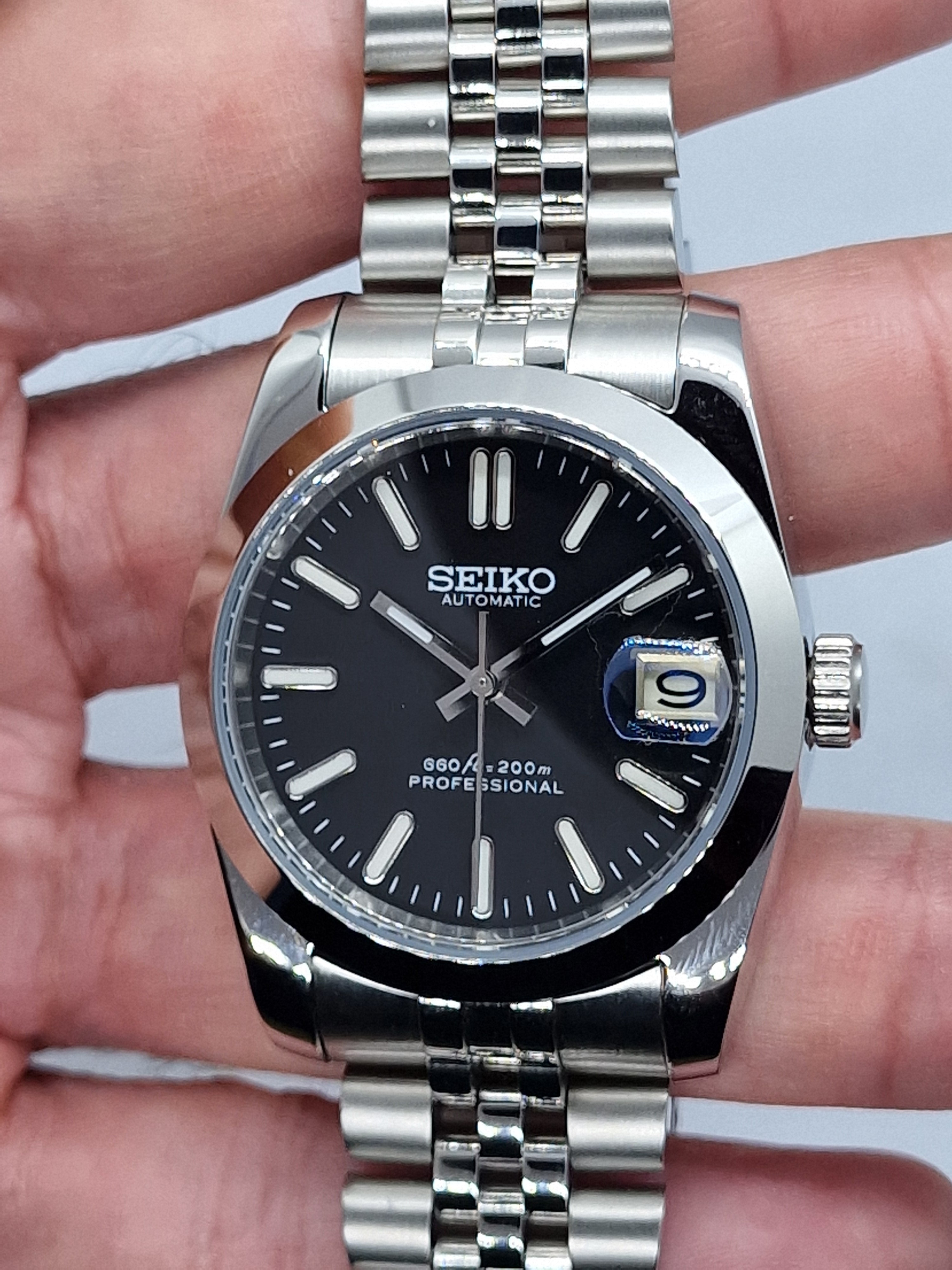 Seiko Mod Datejust Black Nh35 Automatic 36mm Custom Sapphire Glass