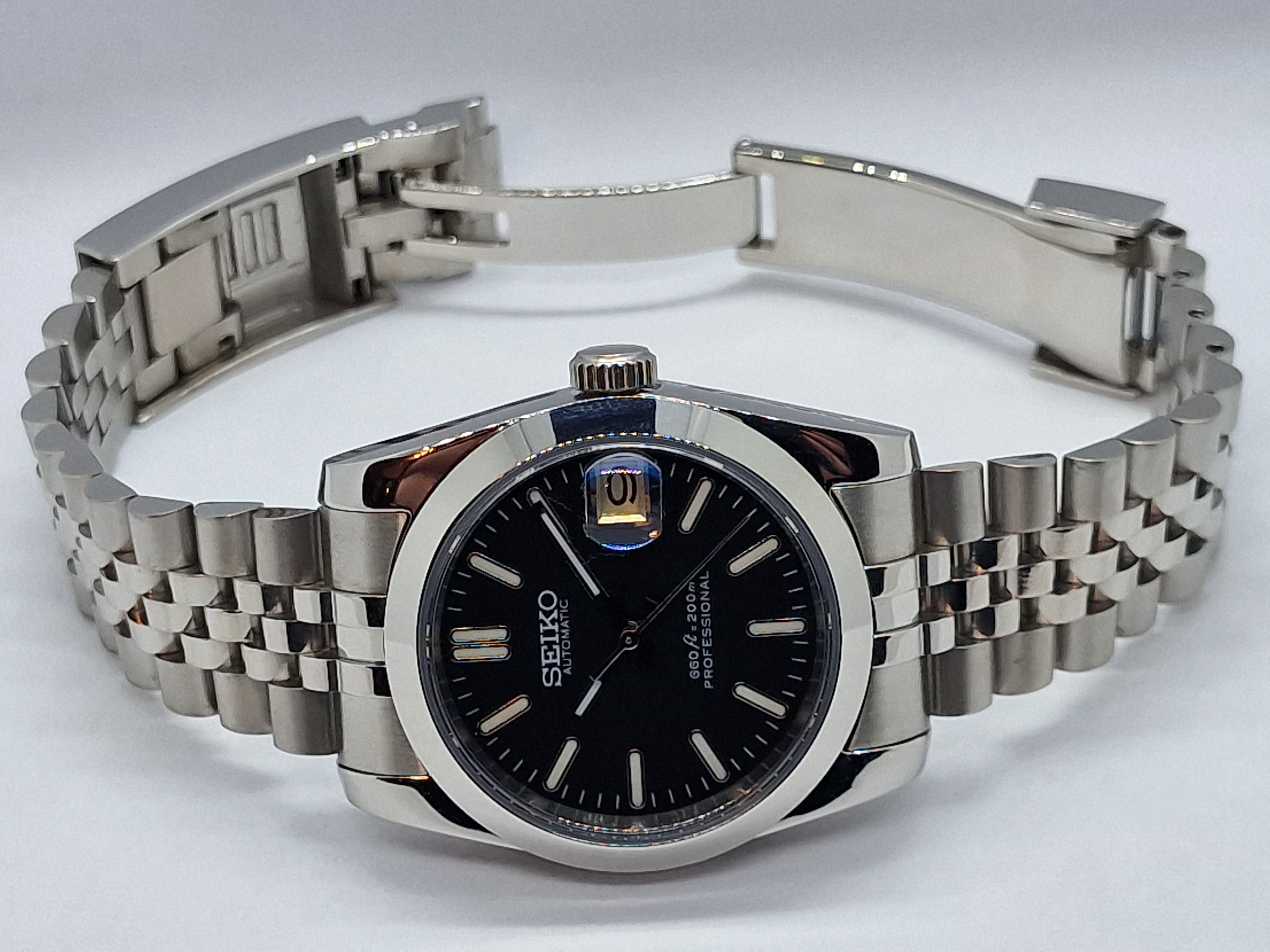 Seiko Mod Datejust Black Nh35 Automatic 36mm Custom Sapphire Glass