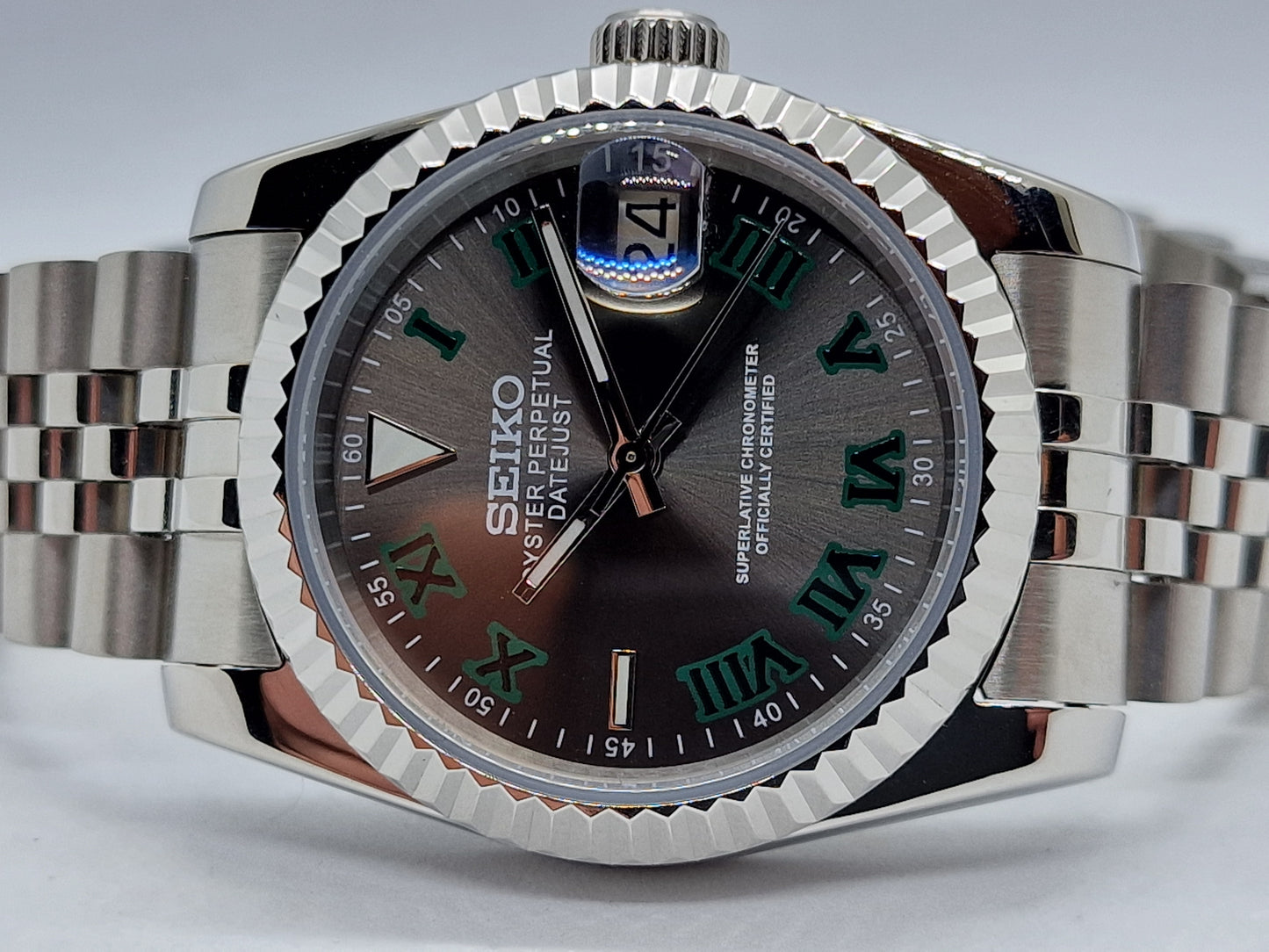 Seiko Mod Wimbledon Datejust Nh35 Automatic 36mm Custom Sapphire Glass