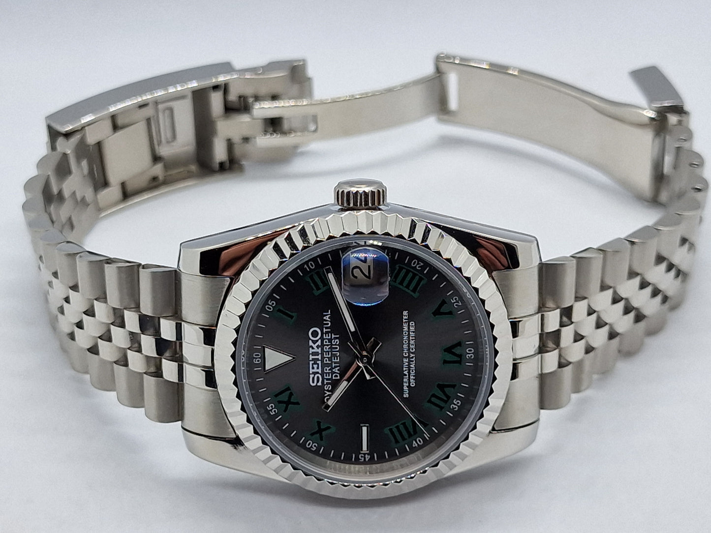 Seiko Mod Wimbledon Datejust Nh35 automatico 36mm vetro zaffiro