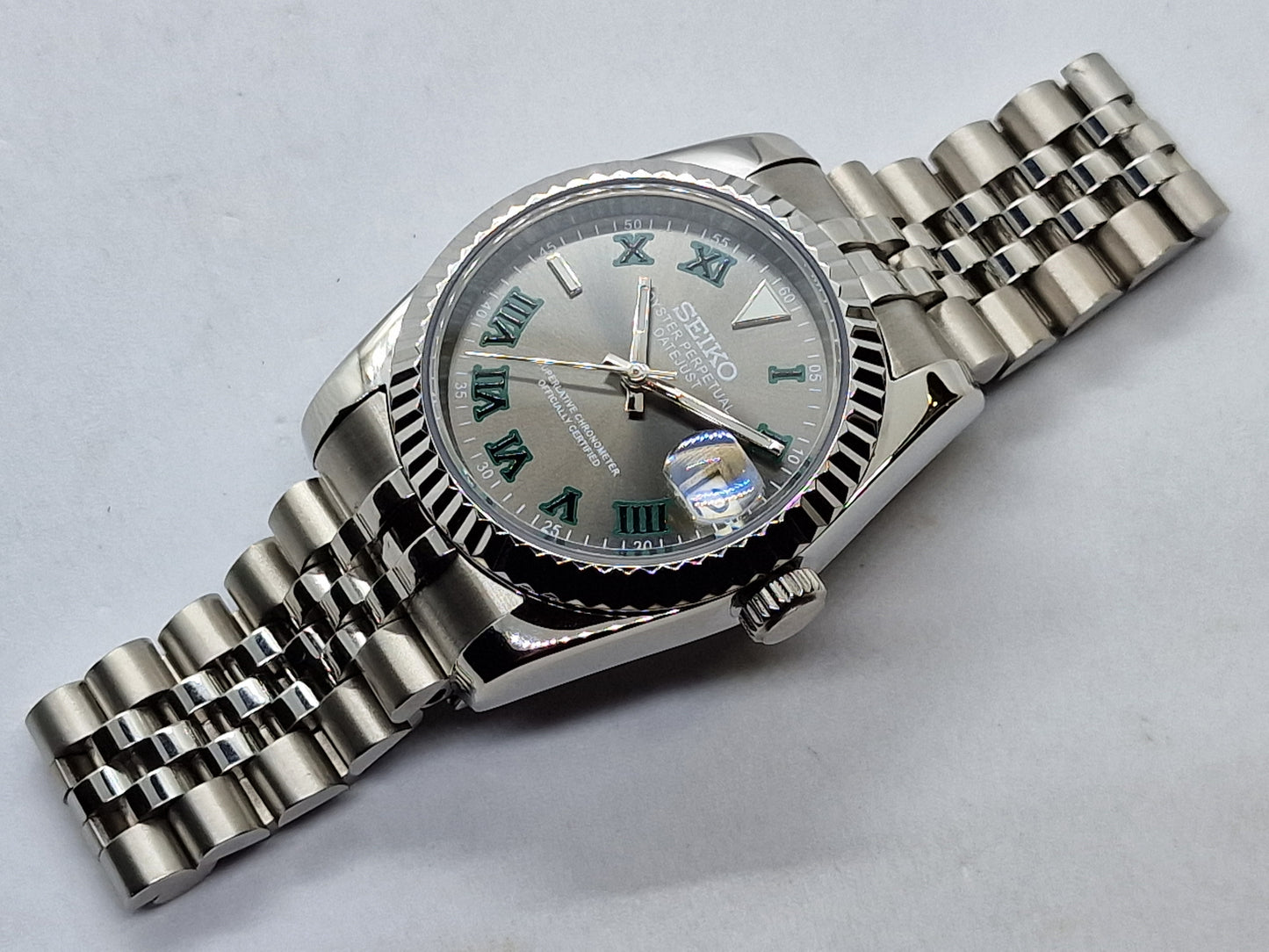 Seiko Mod Wimbledon Datejust Nh35 automatico 36mm vetro zaffiro