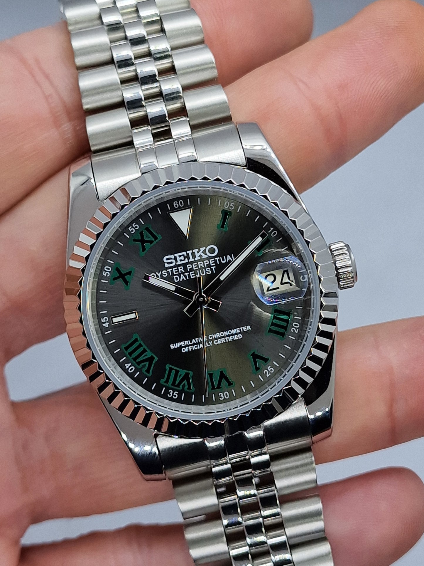 Seiko Mod Wimbledon Datejust Nh35 Automatic 36mm Custom Sapphire Glass