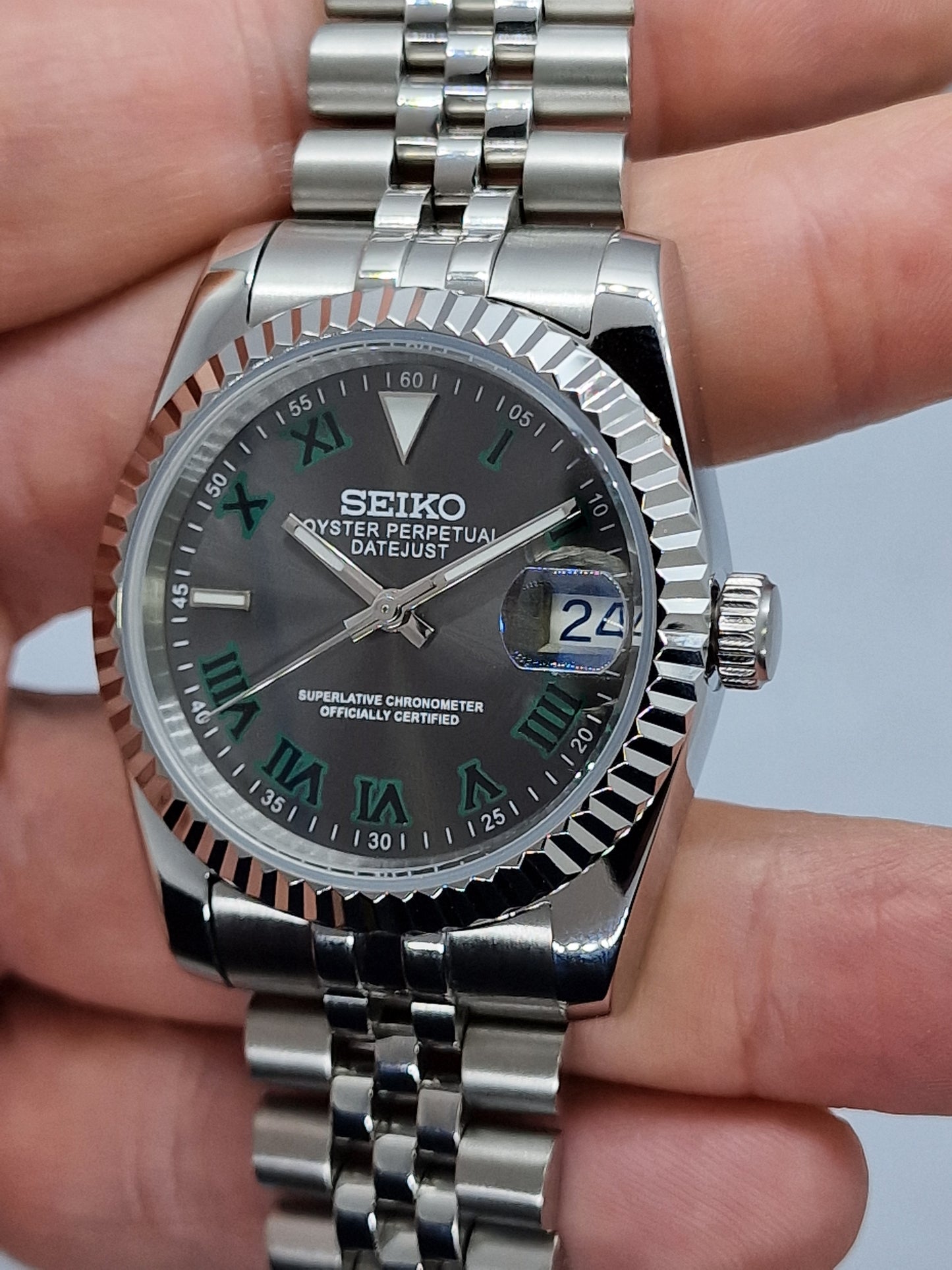 Seiko Mod Wimbledon Datejust Nh35 Automatik 36 mm Custom Saphirglas