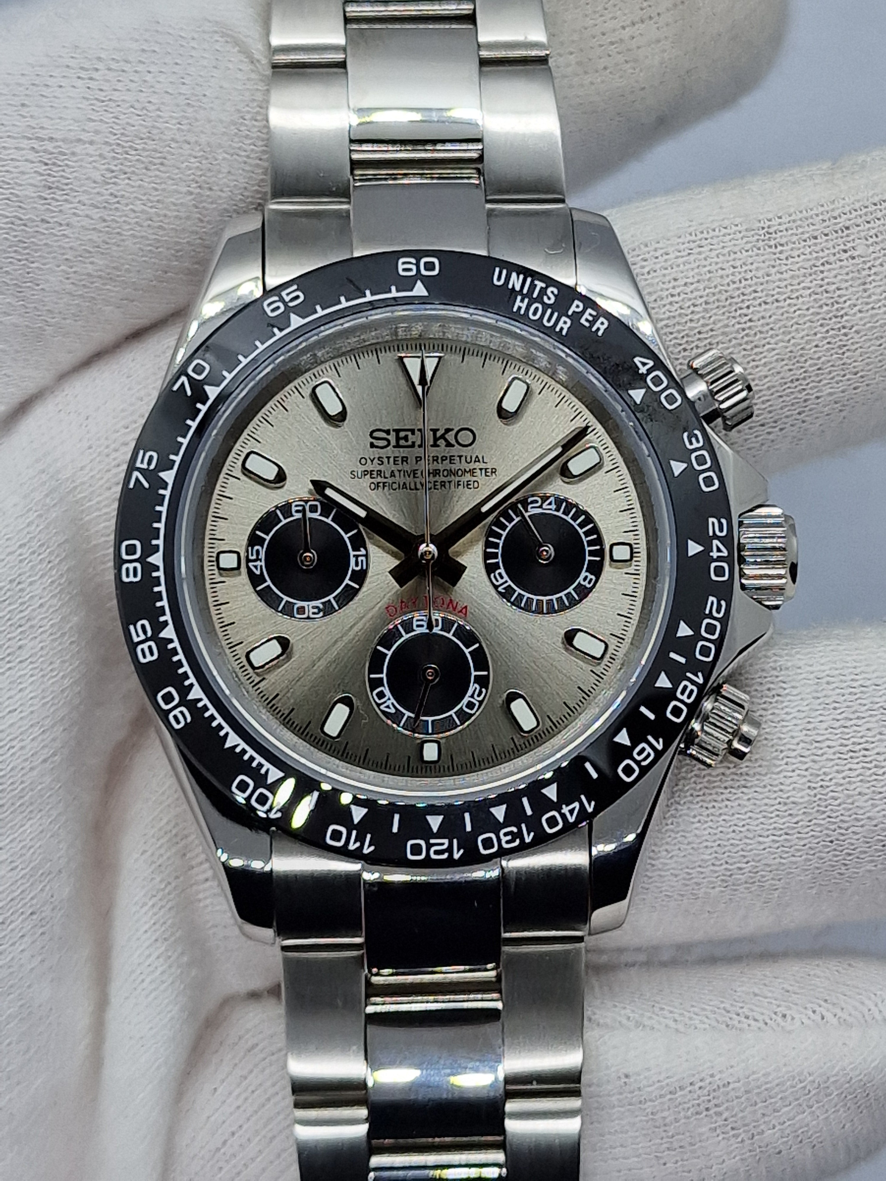 Seiko Mod Daytona Ghost Gray Chronograph Vk63 Quartz 40mm Sapphire