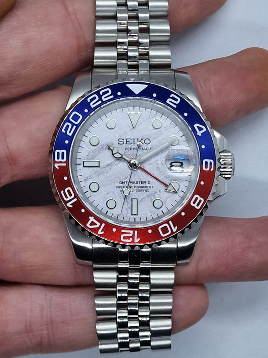 Seiko Mod Gmt Pepsi meteorite Nh34 automatico 40 mm lunetta ceramica