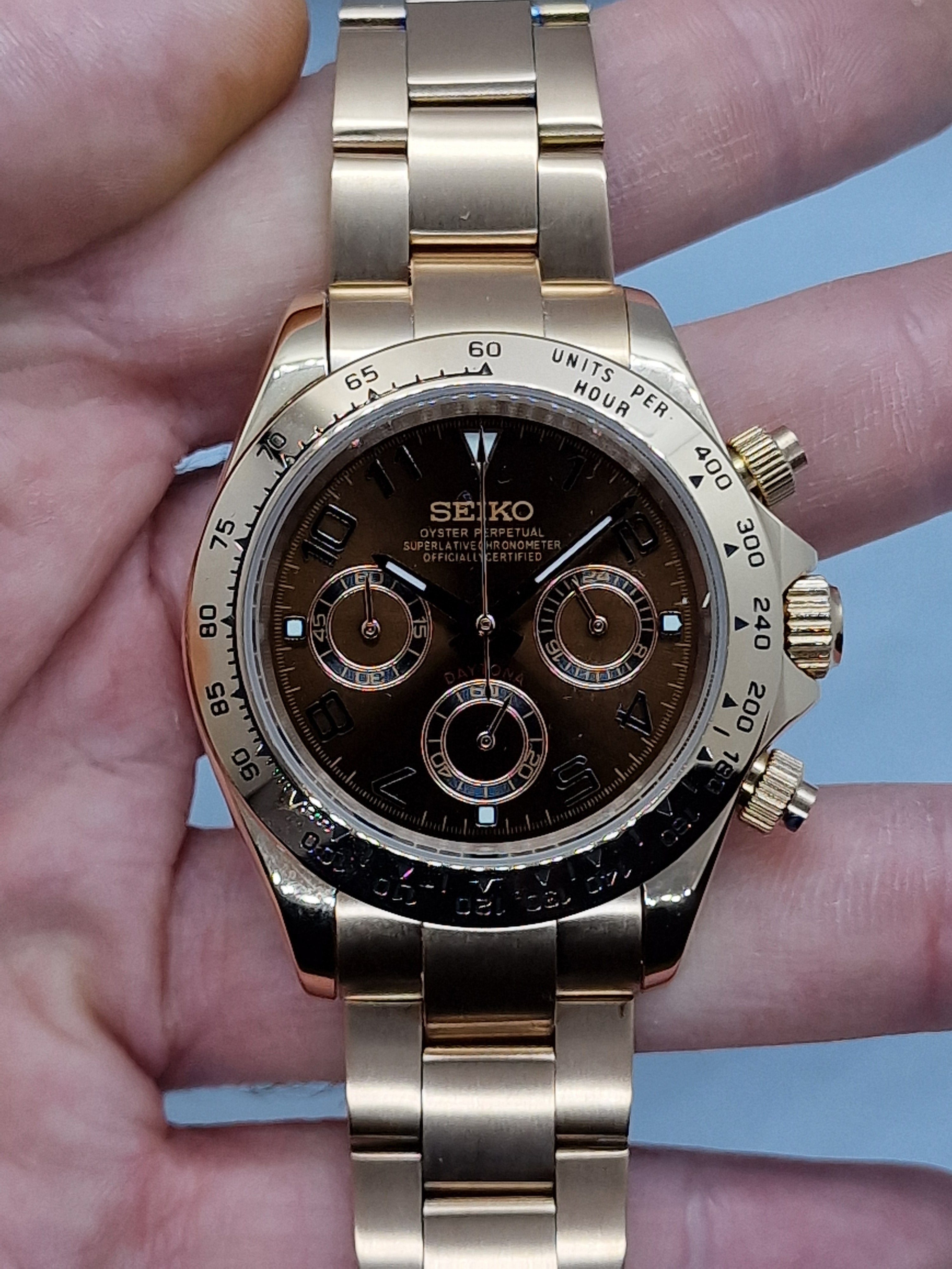 Seiko Mod Daytona Chocolate Rose Gold Chronograph Vk63 Quarz 40 mm