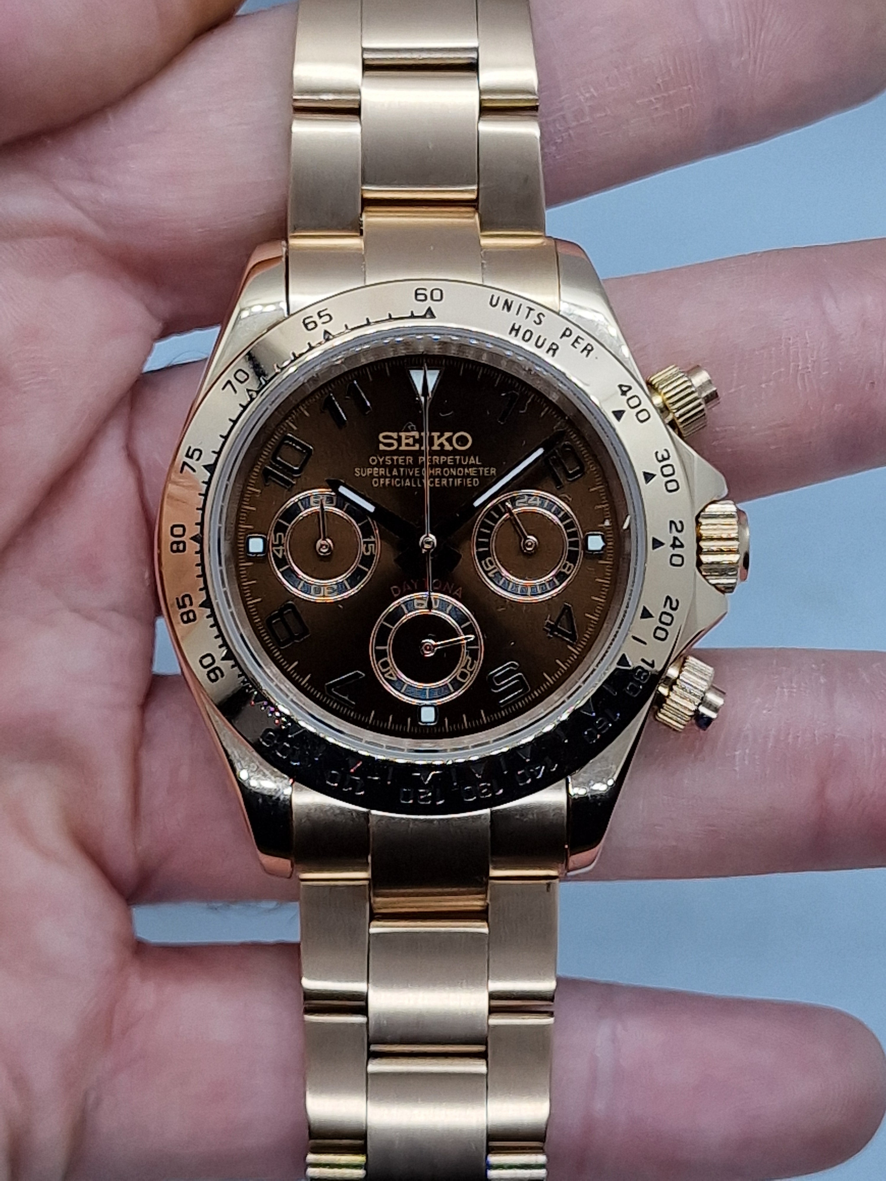 Seiko Mod Daytona Chocolate Rose Gold Chronograph Vk63 Quarz 40 mm