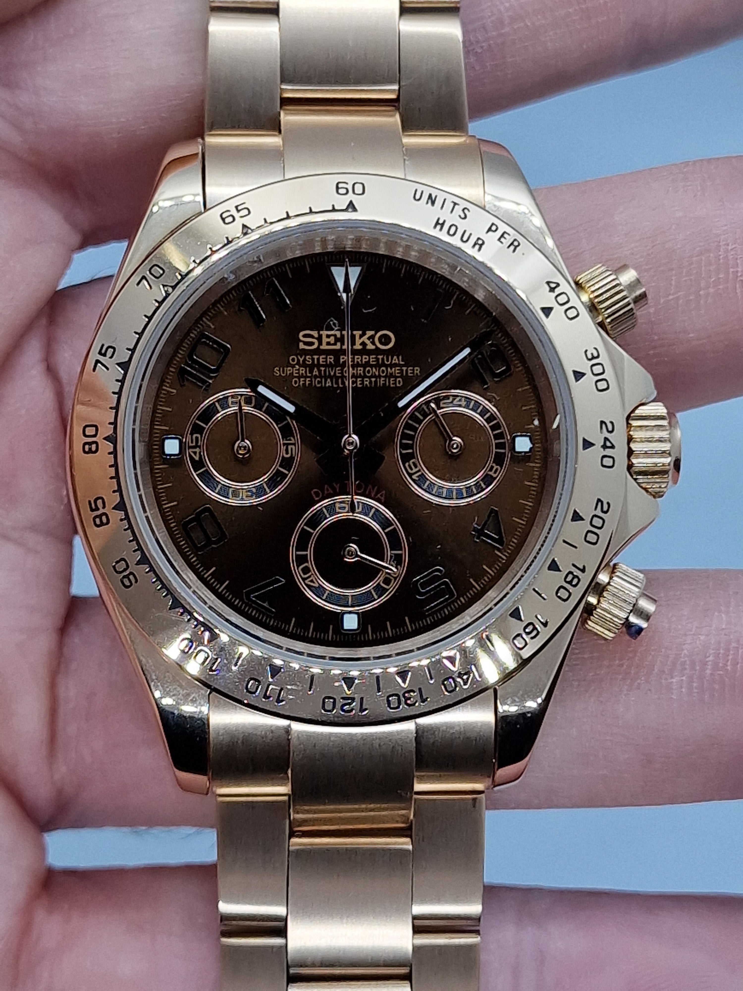 Seiko Mod Daytona Chocolate Rose Gold Chronograph Vk63 Quarz 40 mm