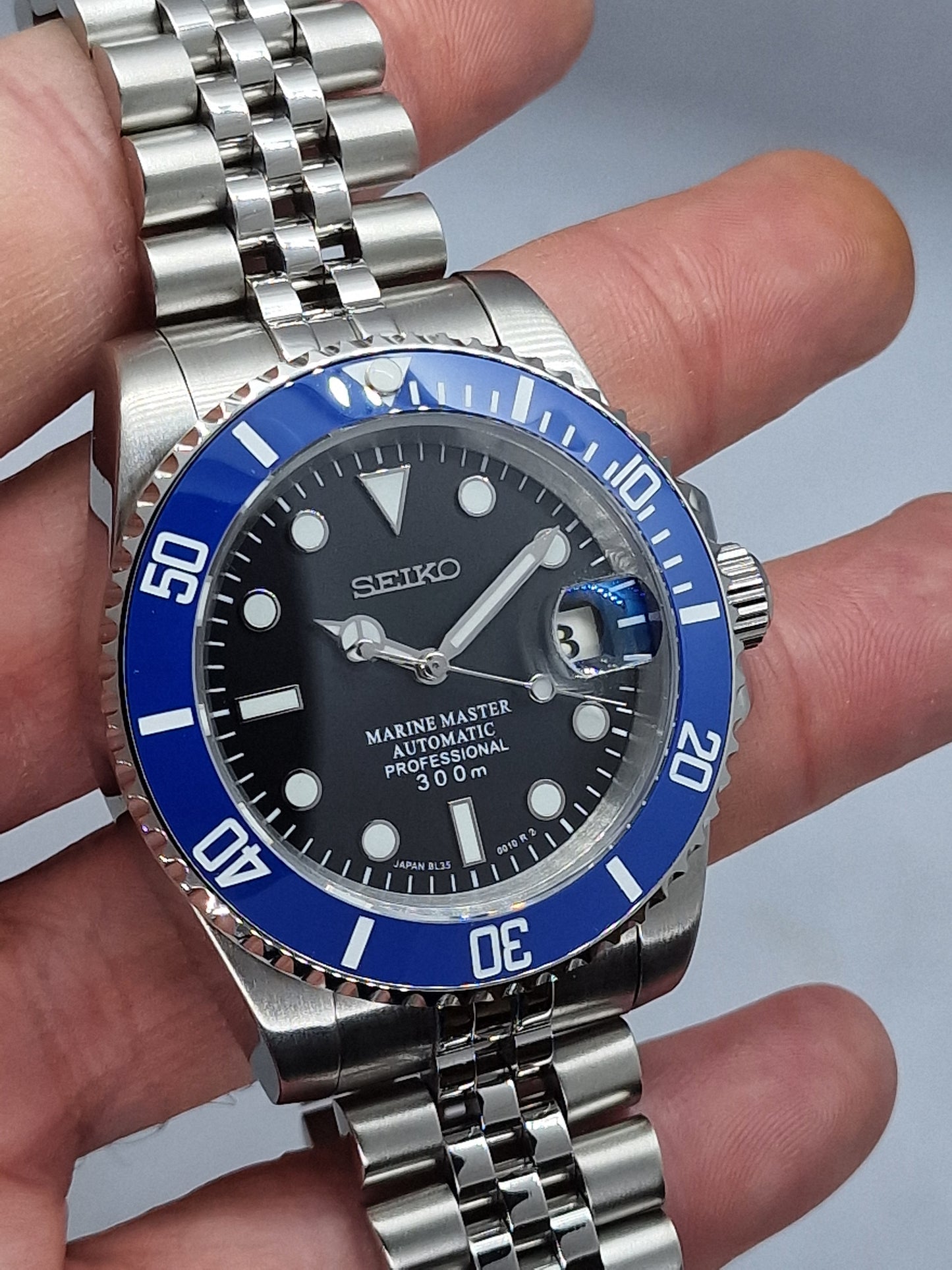 Seiko Mod Submariner blu Nh35 automatico 40 mm lunetta ceramica