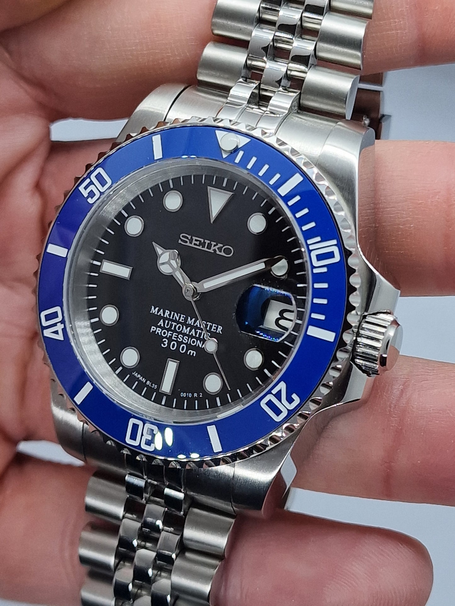 Seiko Mod Submariner blu Nh35 automatico 40 mm lunetta ceramica