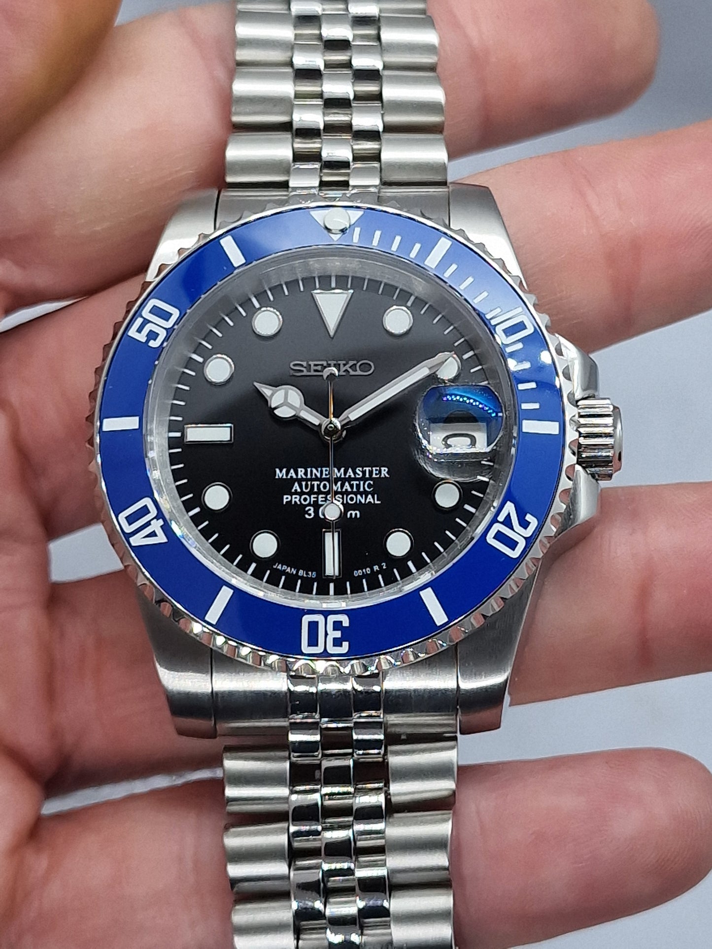 Seiko Mod Submariner blu Nh35 automatico 40 mm lunetta ceramica