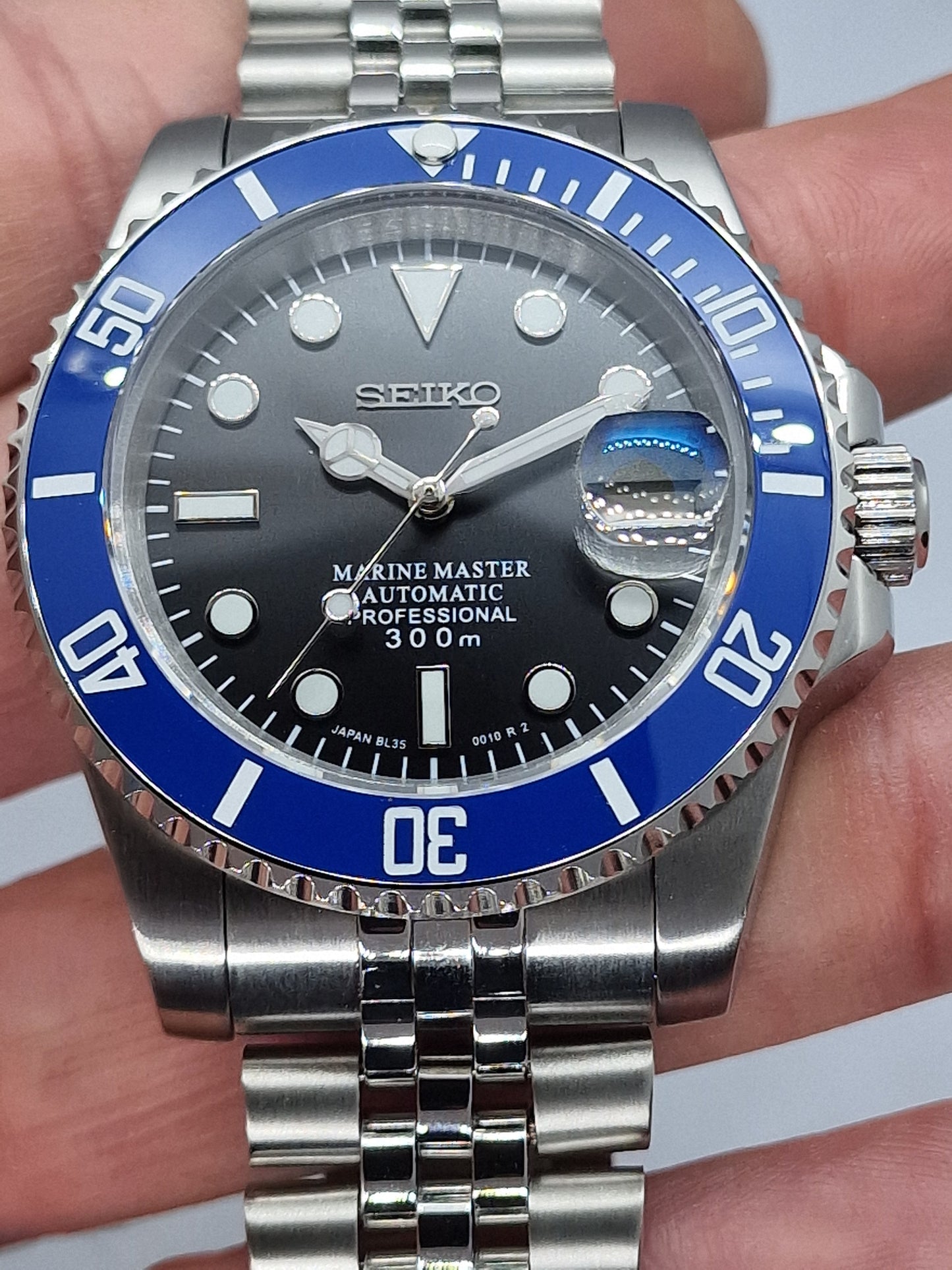 Seiko Mod Submariner blu Nh35 automatico 40 mm lunetta ceramica