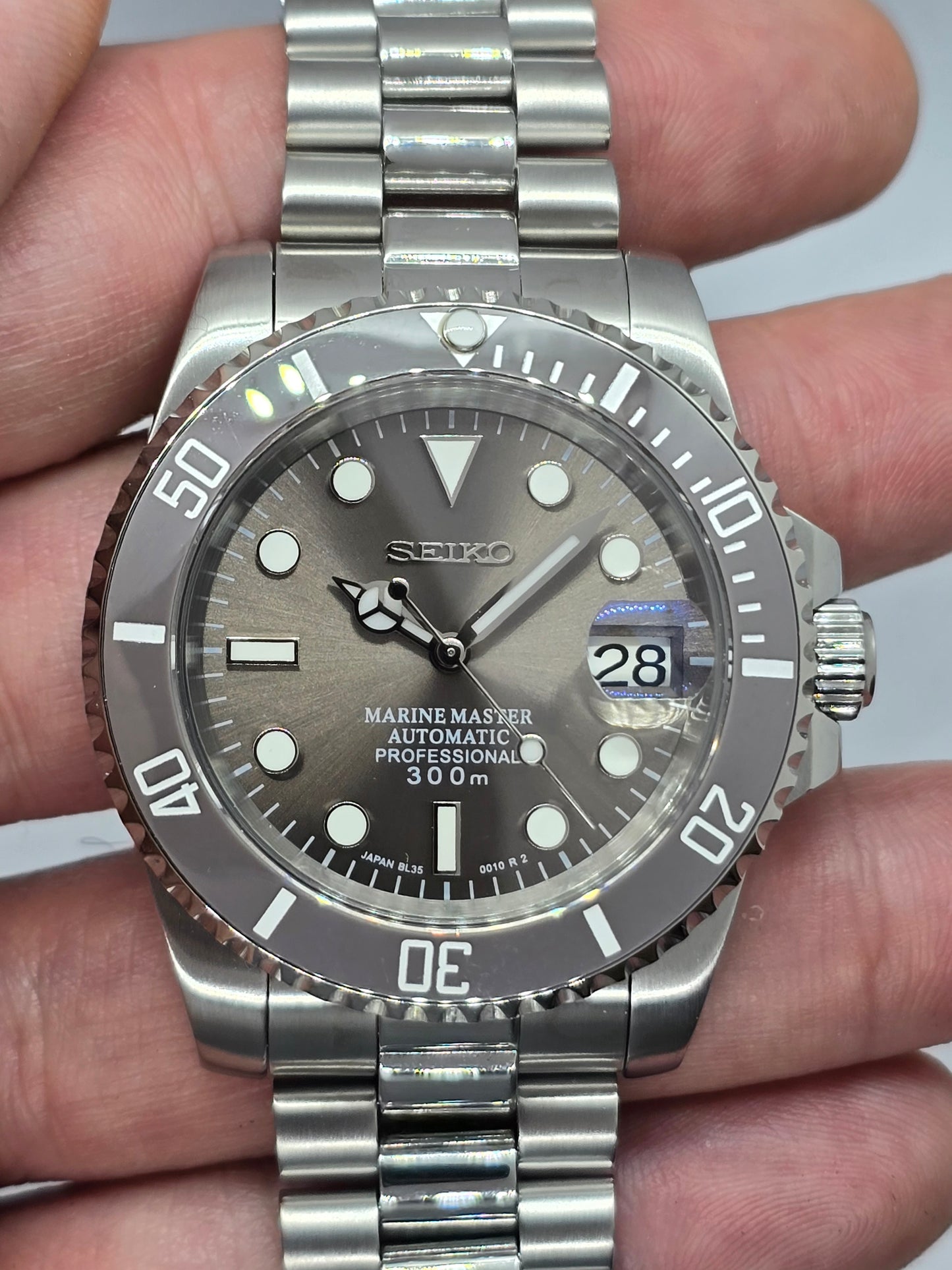 Seiko Mod Submariner grigio Nh35 automatico 40mm lunetta ceramica