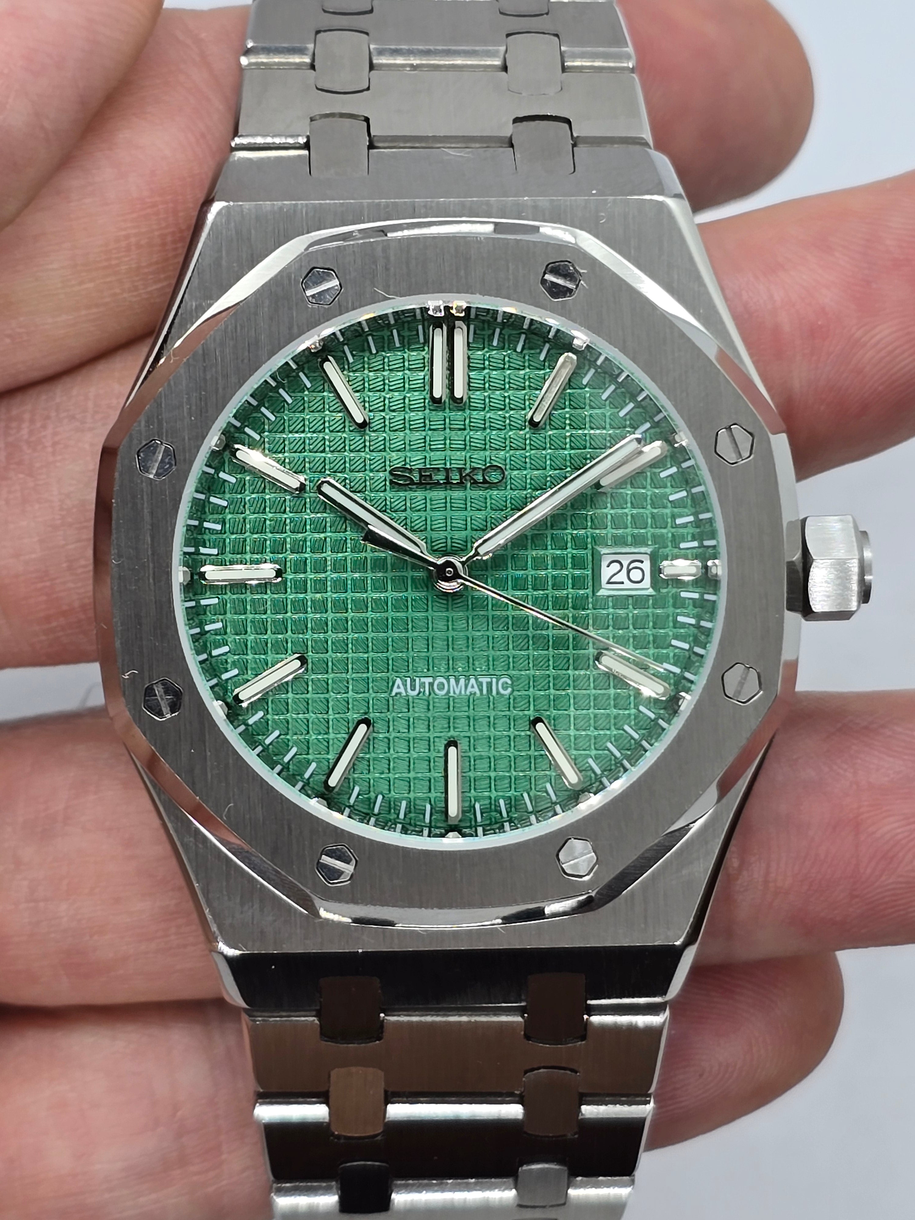 Seiko Mod Seikoak Royal Oak verde Nh35 automatico 42mm vetro zaffiro –  Dwatchmod