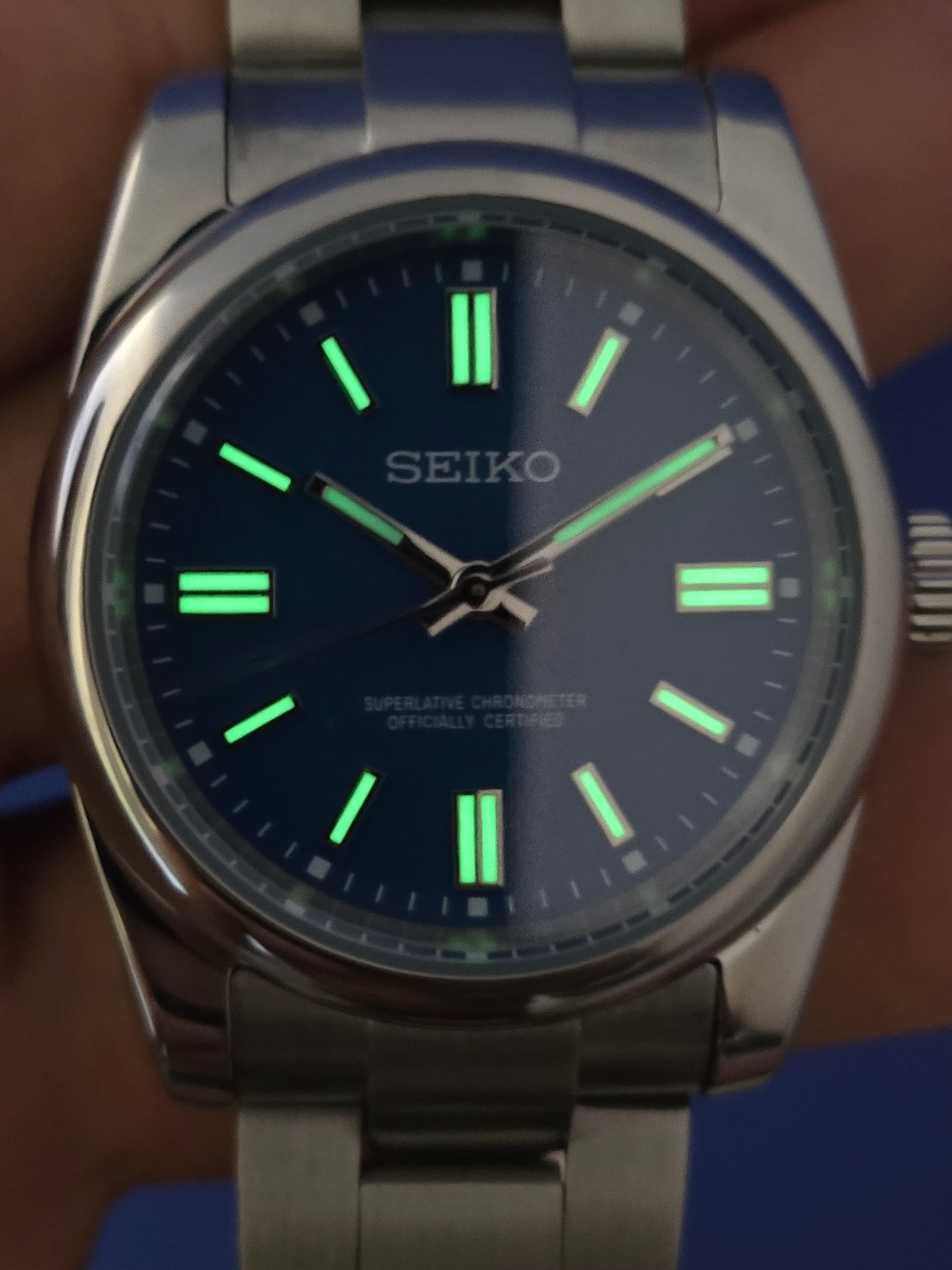 Seiko Mod Oyster blu Nh35 automatico 36mm