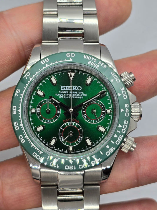 Seiko Mod Daytona verde cronografo Vk63 quarzo 40mm