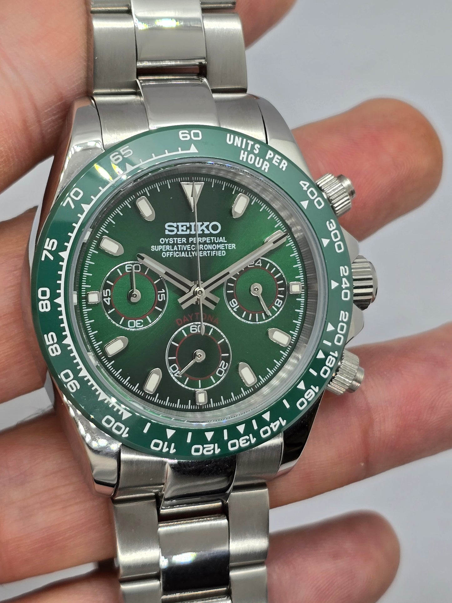 Seiko Mod Daytona verde cronografo Vk63 quarzo 40mm