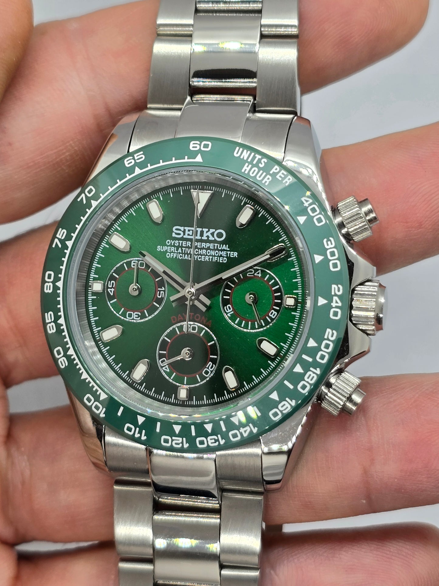 Seiko Mod Daytona verde cronografo Vk63 quarzo 40mm