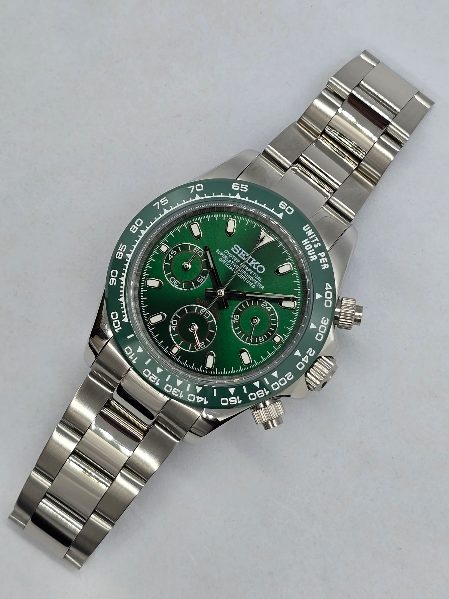 Seiko Mod Daytona verde cronografo Vk63 quarzo 40mm