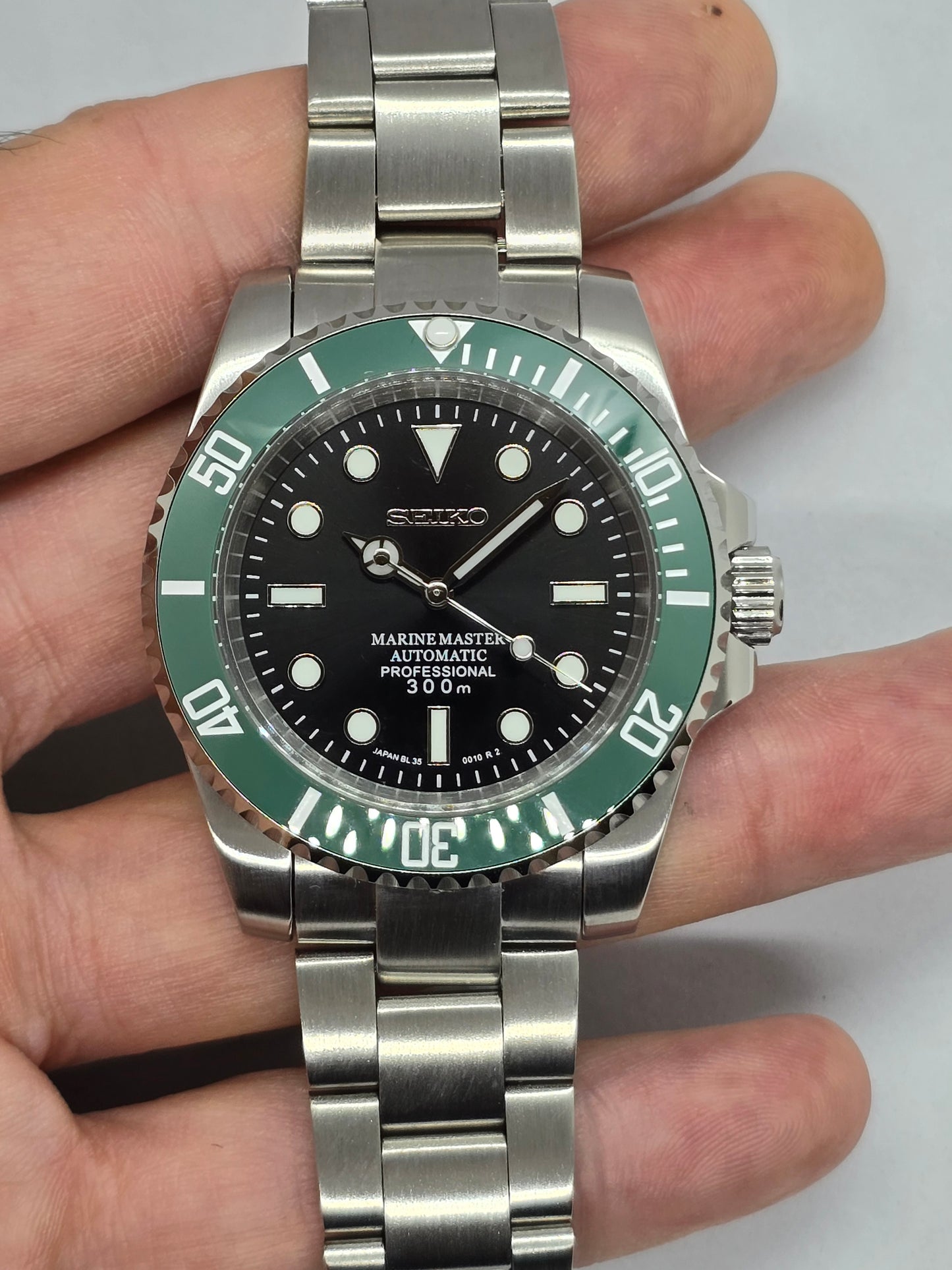 Seiko Mod Kermit Submariner No data Nh35 automatico 40 mm vetro zaffiro piatto