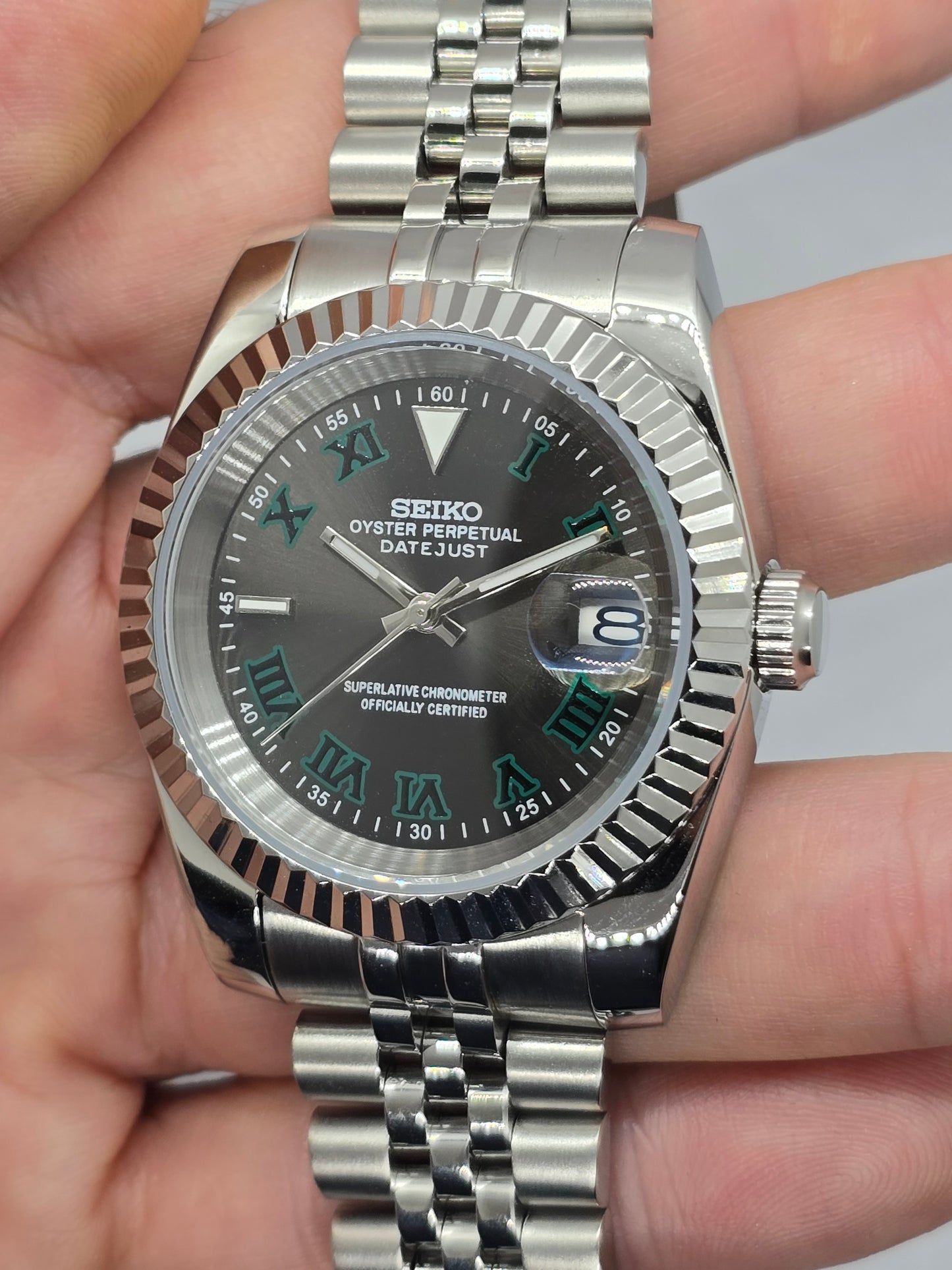 Seiko Mod Wimbledon Datejust Nh35 automatico 39 mm vetro zaffiro