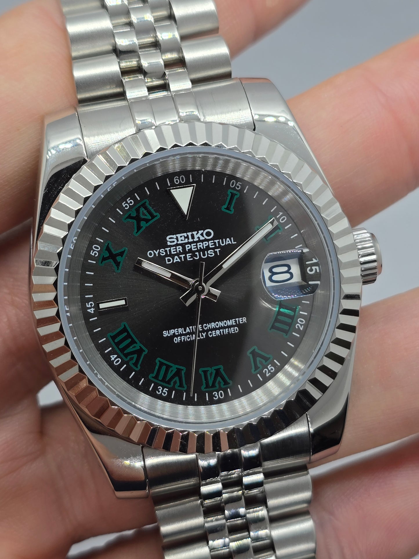 Seiko Mod Wimbledon Datejust Nh35 automatico 39 mm vetro zaffiro