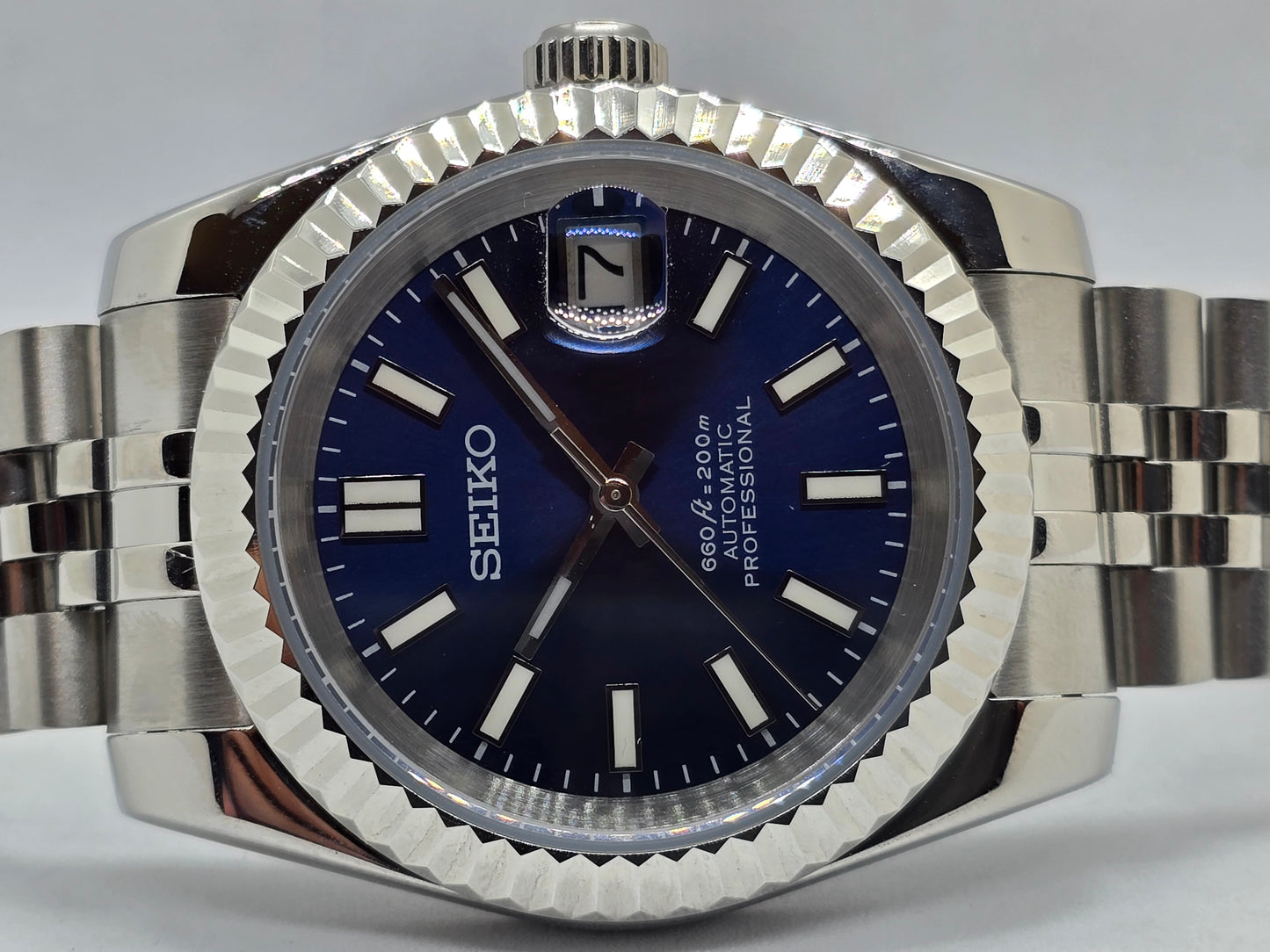 Seiko Mod Datejust blu Nh35 automatico 39 mm vetro zaffiro