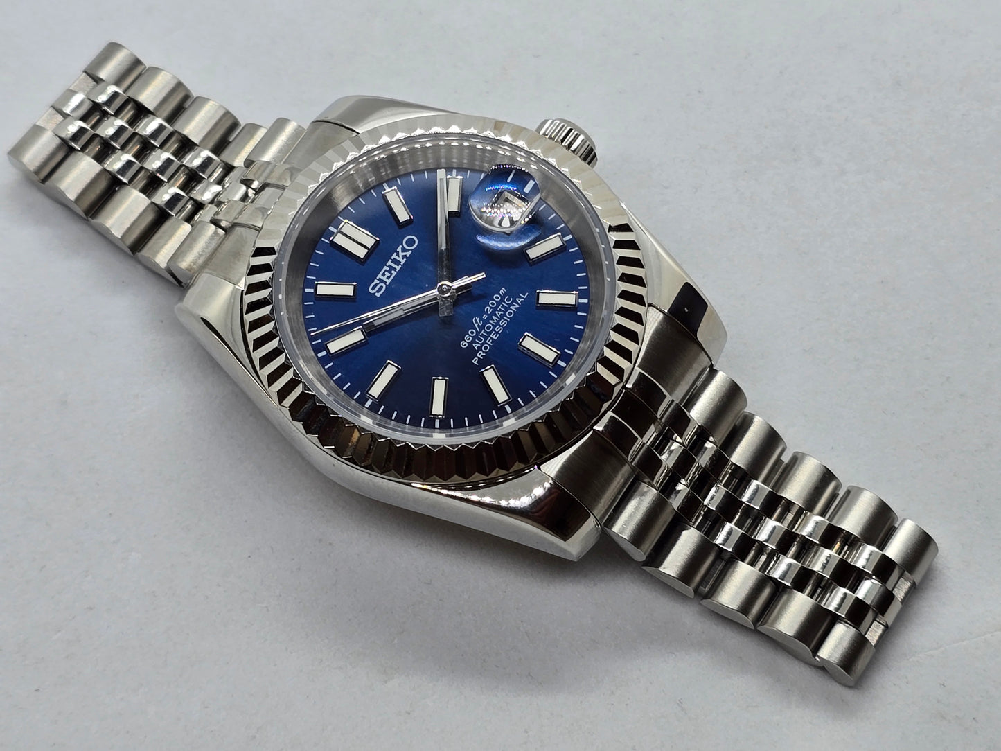 Seiko Mod Datejust blu Nh35 automatico 39 mm vetro zaffiro