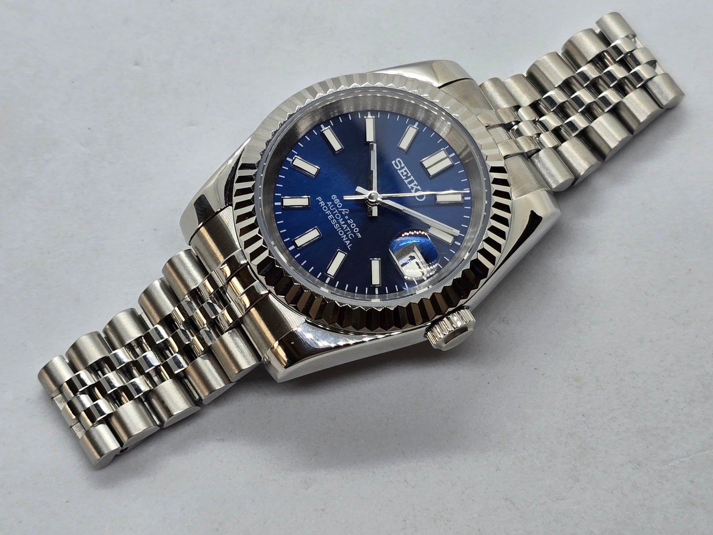 Seiko Mod Datejust blu Nh35 automatico 39 mm vetro zaffiro