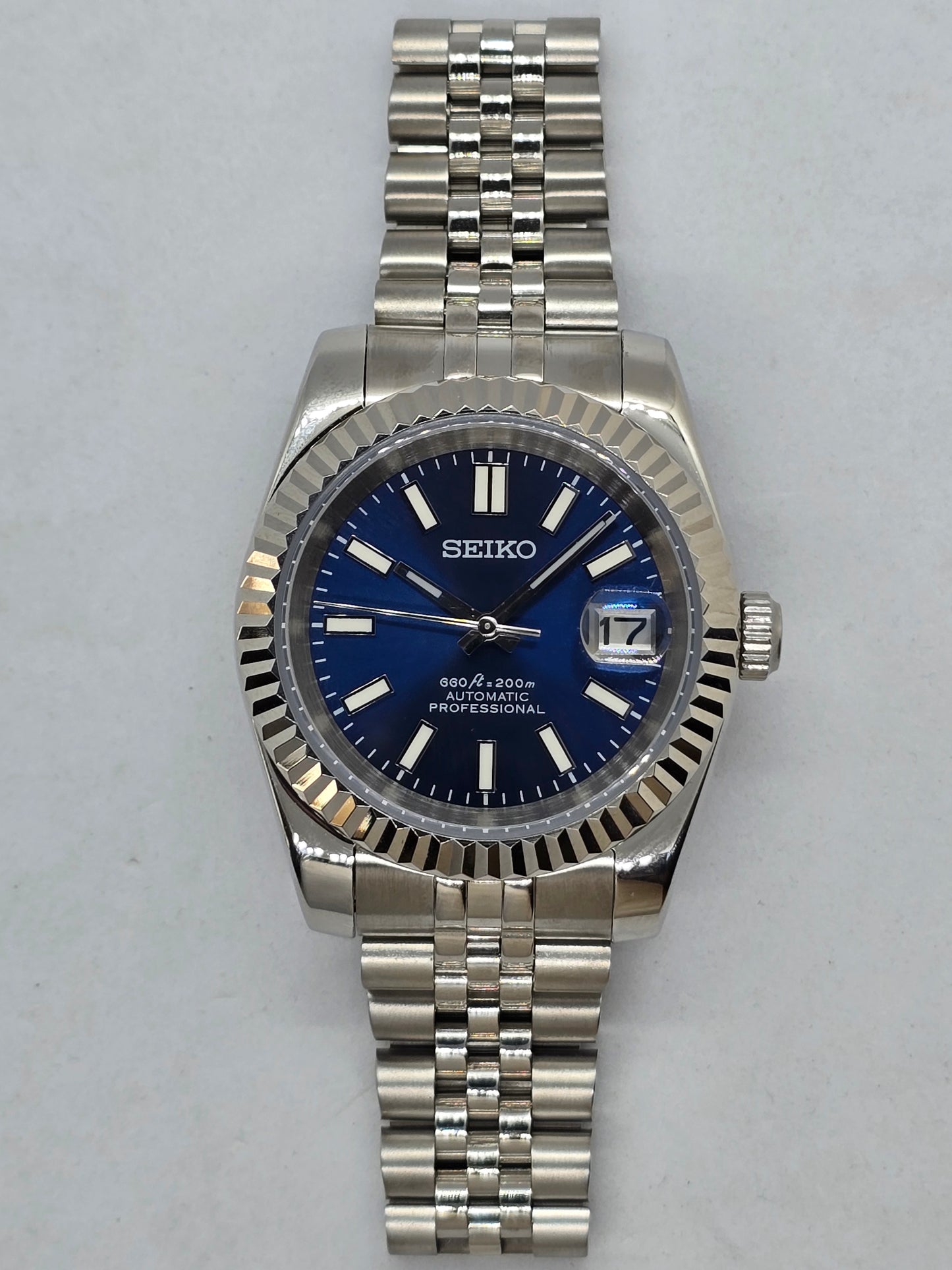 Seiko Mod Datejust blu Nh35 automatico 39 mm vetro zaffiro