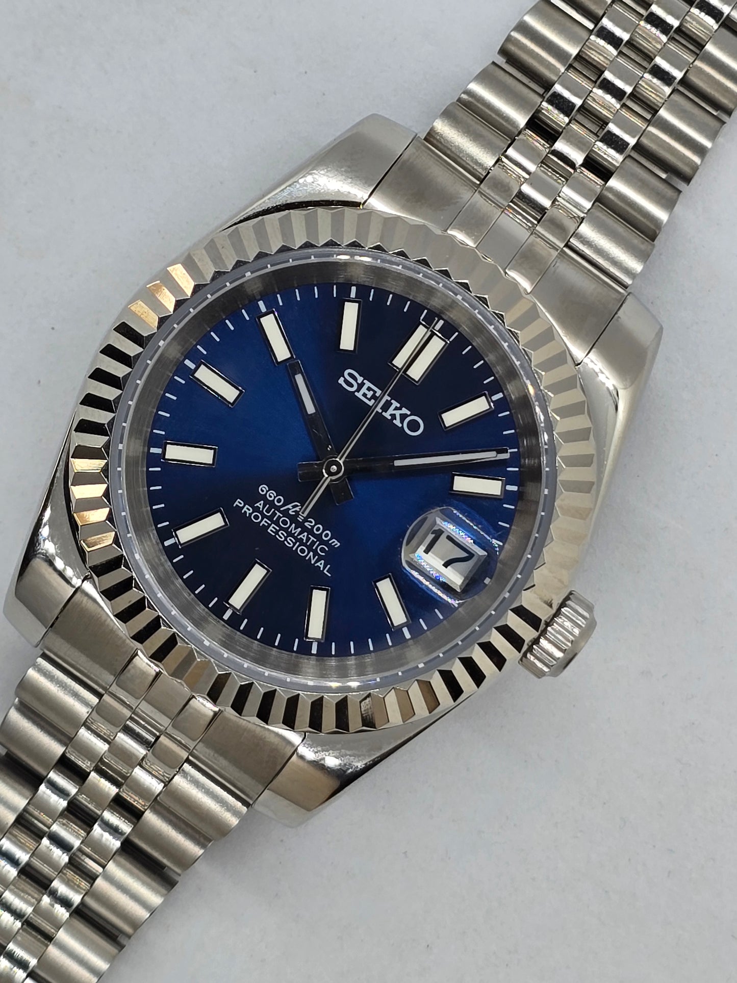 Seiko Mod Datejust blu Nh35 automatico 39 mm vetro zaffiro