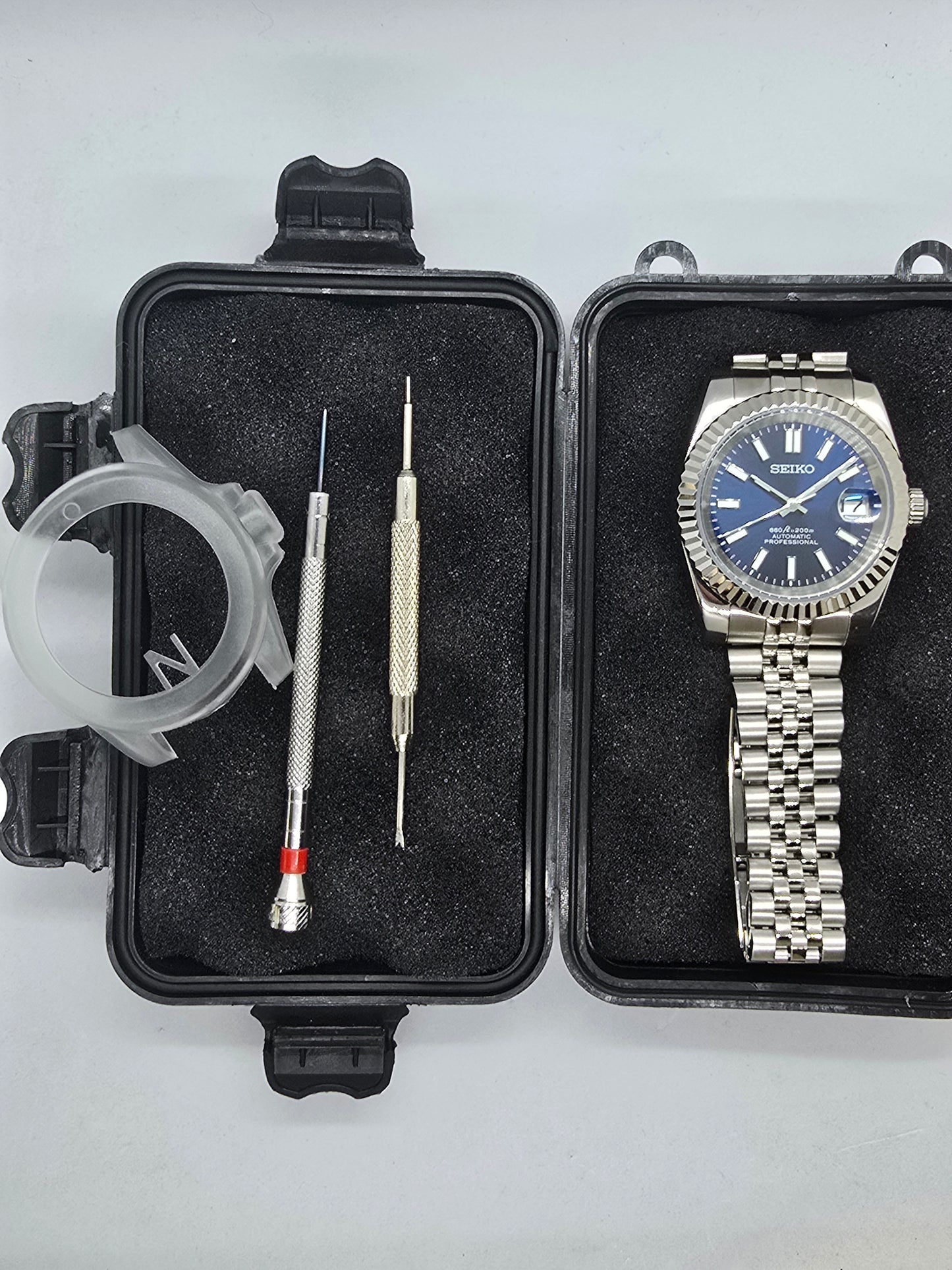 Seiko Mod Datejust blu Nh35 automatico 39 mm vetro zaffiro