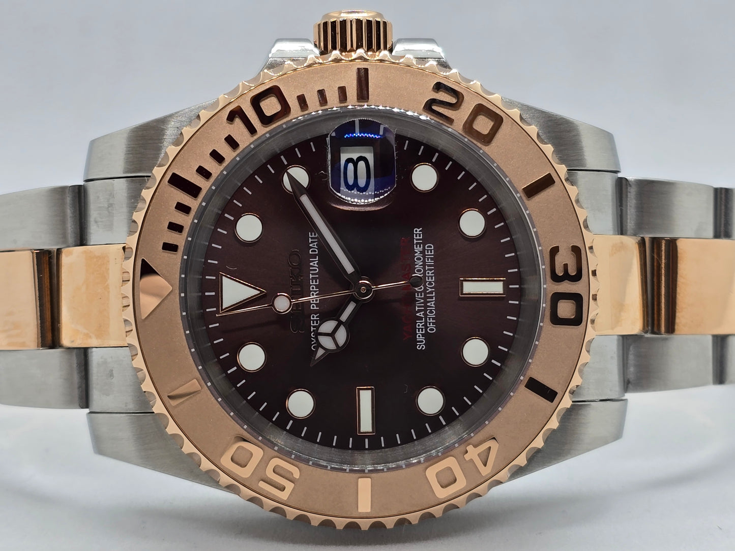 Seiko Mod Yachtmaster Chocolate Steel and Rose Gold Nh35 Automatic 40mm Custom