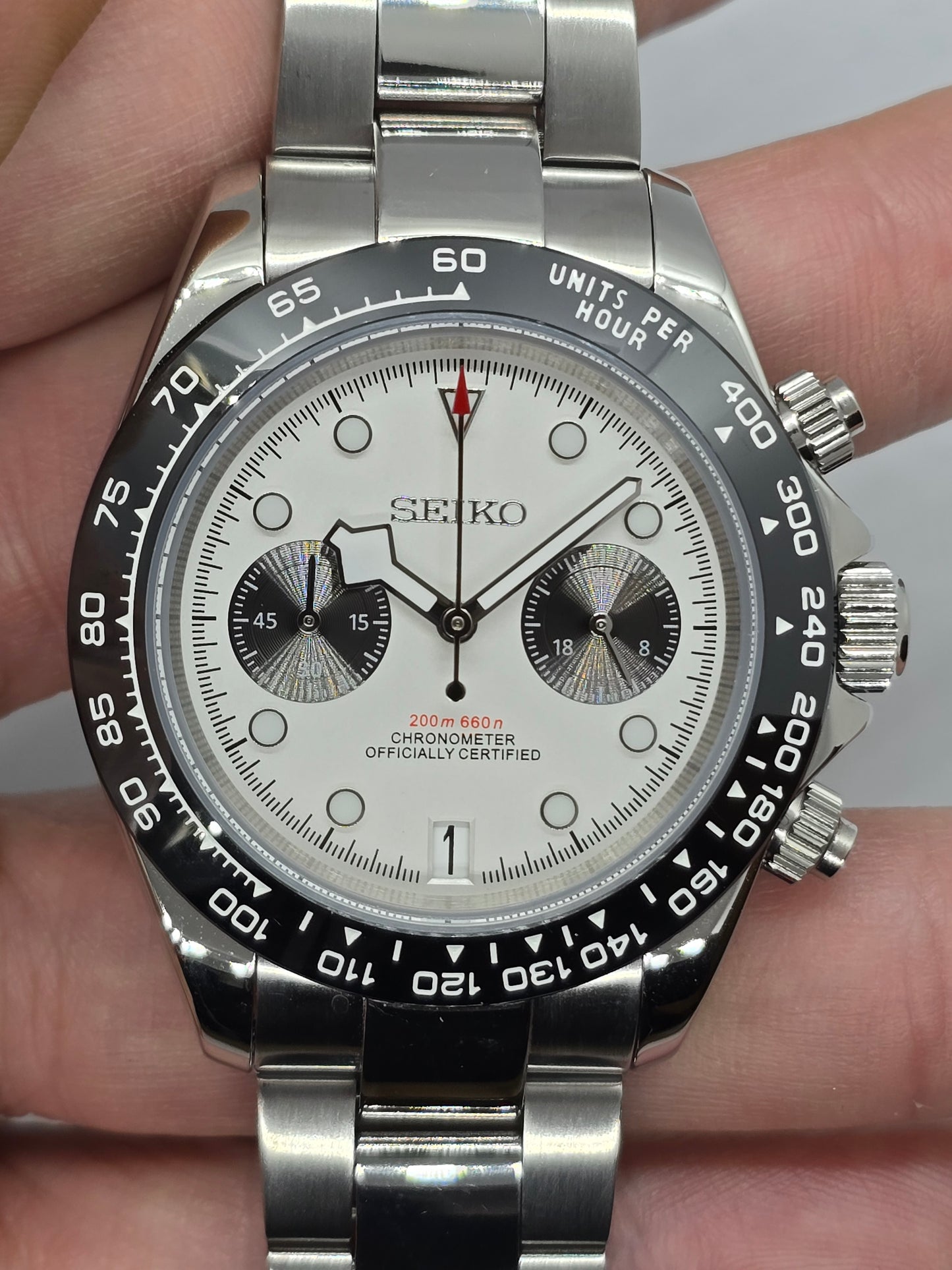 Seiko Mod Black Bay cronografo bianco Vk64 quarzo 40 mm lunetta ceramica