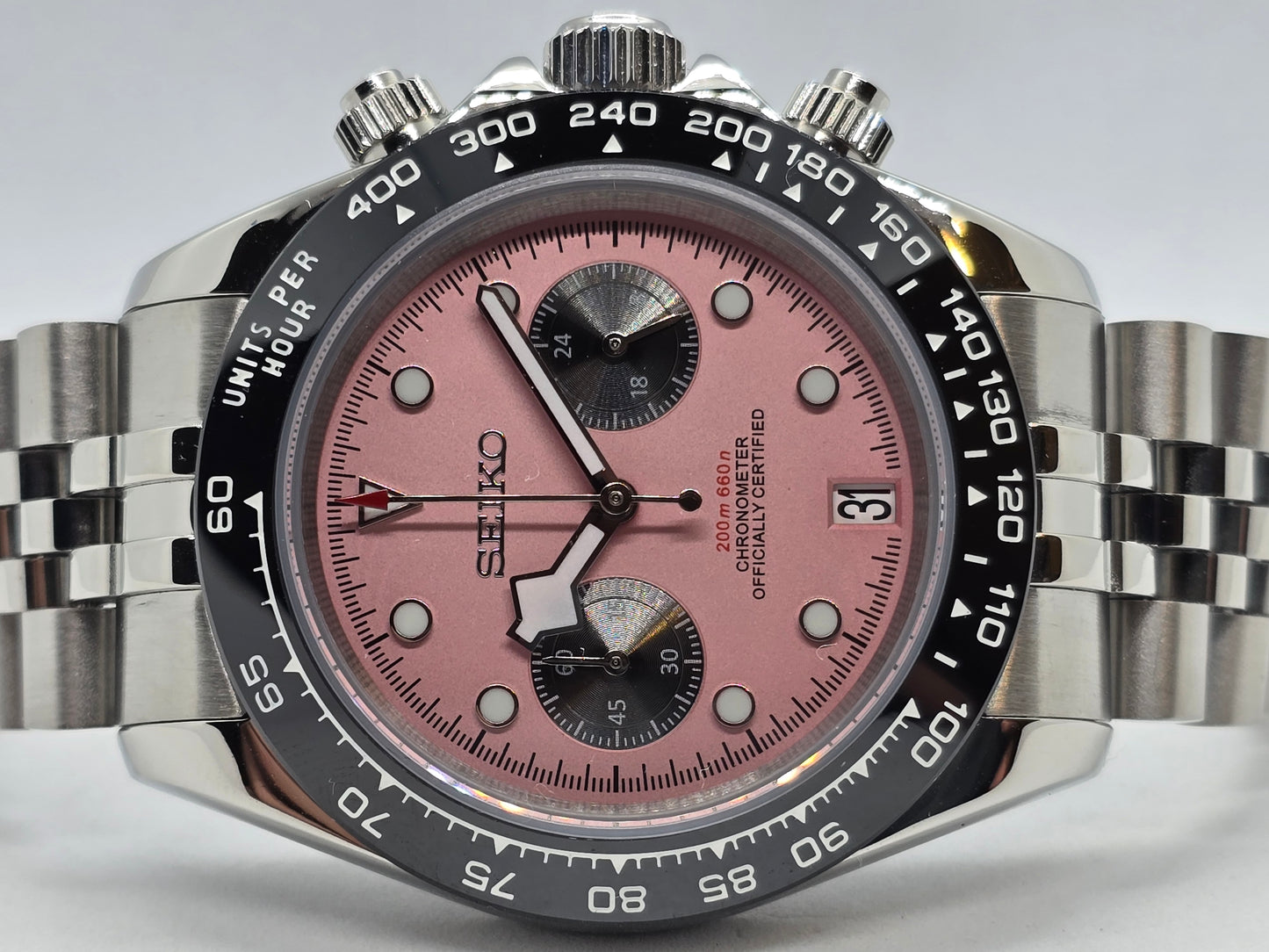 Seiko Mod Black Bay cronografo Pink Vk64 quarzo 40 mm lunetta ceramica