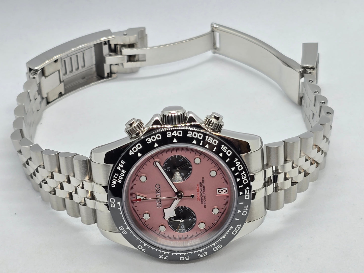 Seiko Mod Black Bay cronografo Pink Vk64 quarzo 40 mm lunetta ceramica