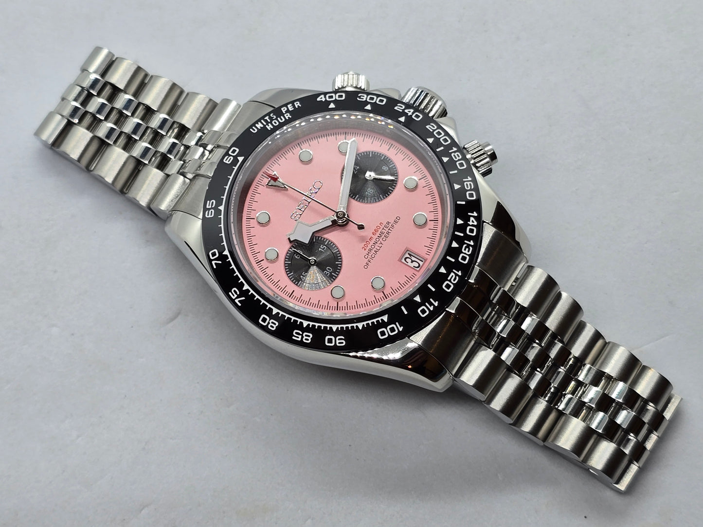 Seiko Mod Black Bay cronografo Pink Vk64 quarzo 40 mm lunetta ceramica