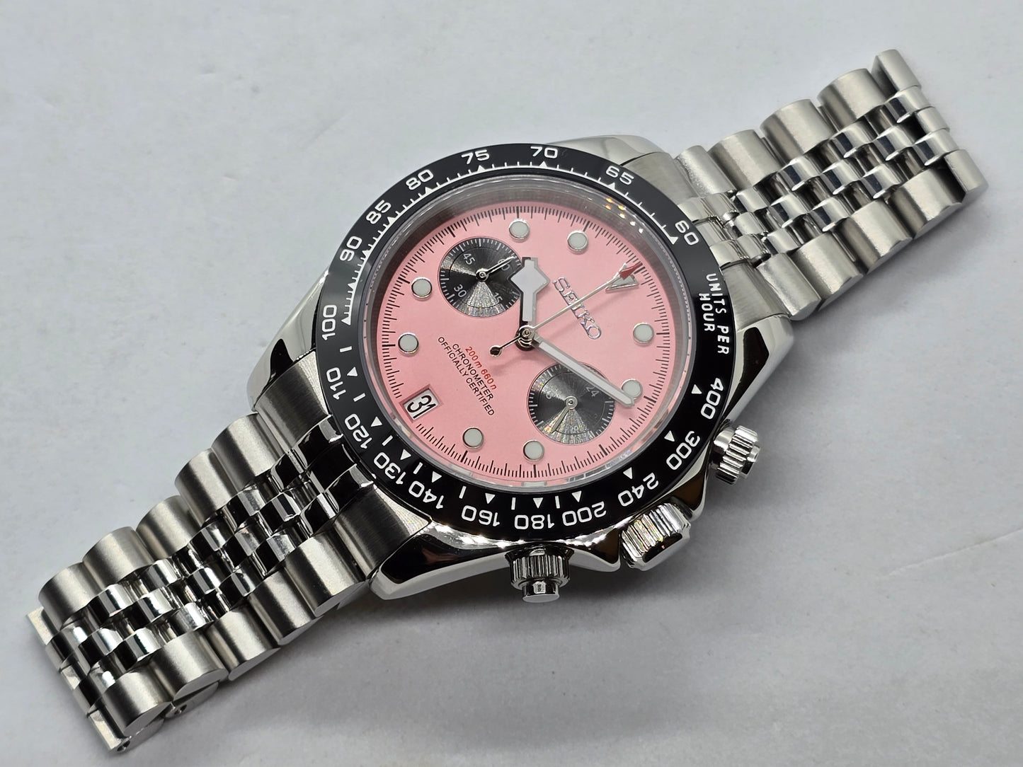 Seiko Mod Black Bay cronografo Pink Vk64 quarzo 40 mm lunetta ceramica