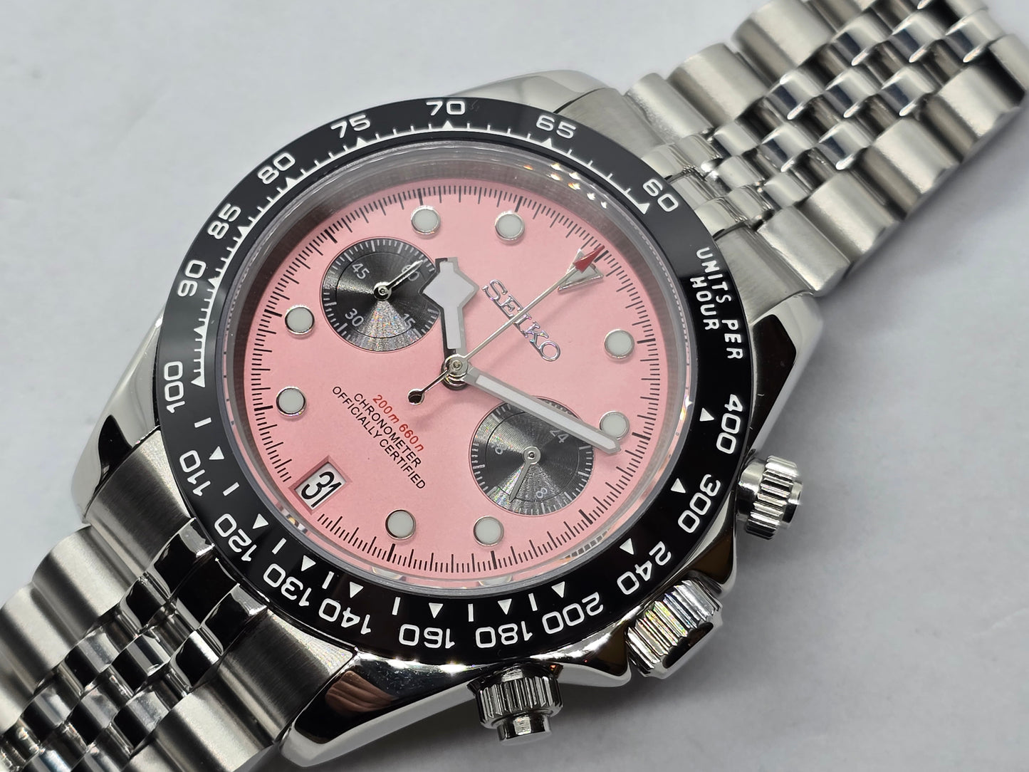 Seiko Mod Black Bay cronografo Pink Vk64 quarzo 40 mm lunetta ceramica