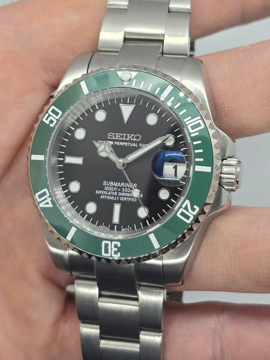 Seiko Mod Kermit Submariner  Nh35 automatico Oyster 40 mm lunetta ceramica