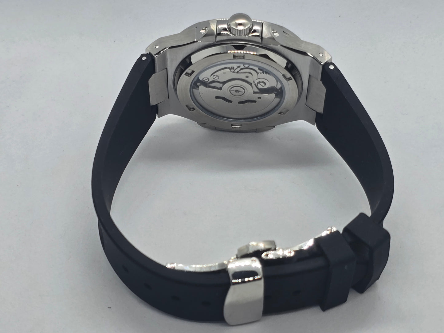 Seiko Mod Nautilus nero Nh35 automatico 40 mm vetro zaffiro con cinturino in gomma nero