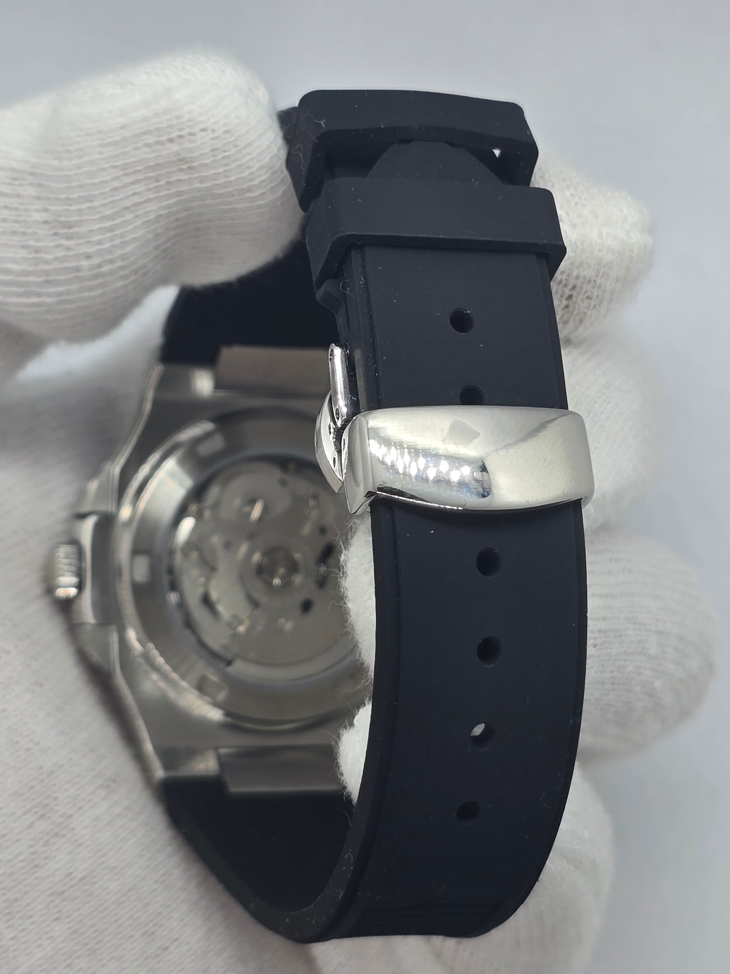 Seiko Mod Nautilus nero Nh35 automatico 40 mm vetro zaffiro con cinturino in gomma nero