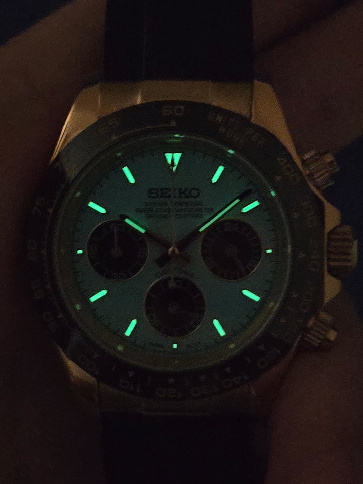 Seiko Mod Daytona Tiffany cronografo oro giallo Vk63 quarzo 40mm lunetta ceramica