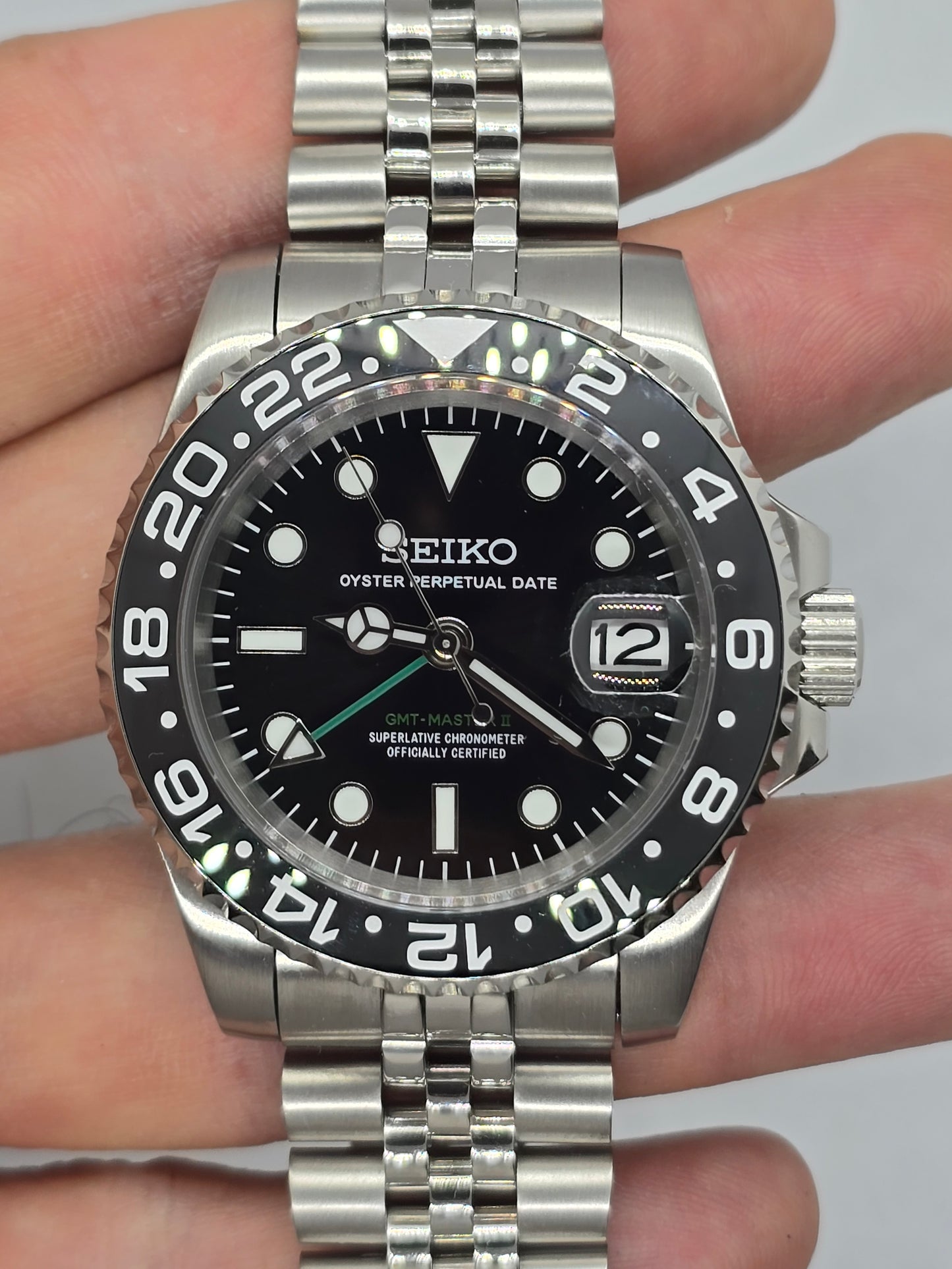 Seiko Mod Gmt Black Nh34 Automatico 40 mm lunetta ceramica Jubilee