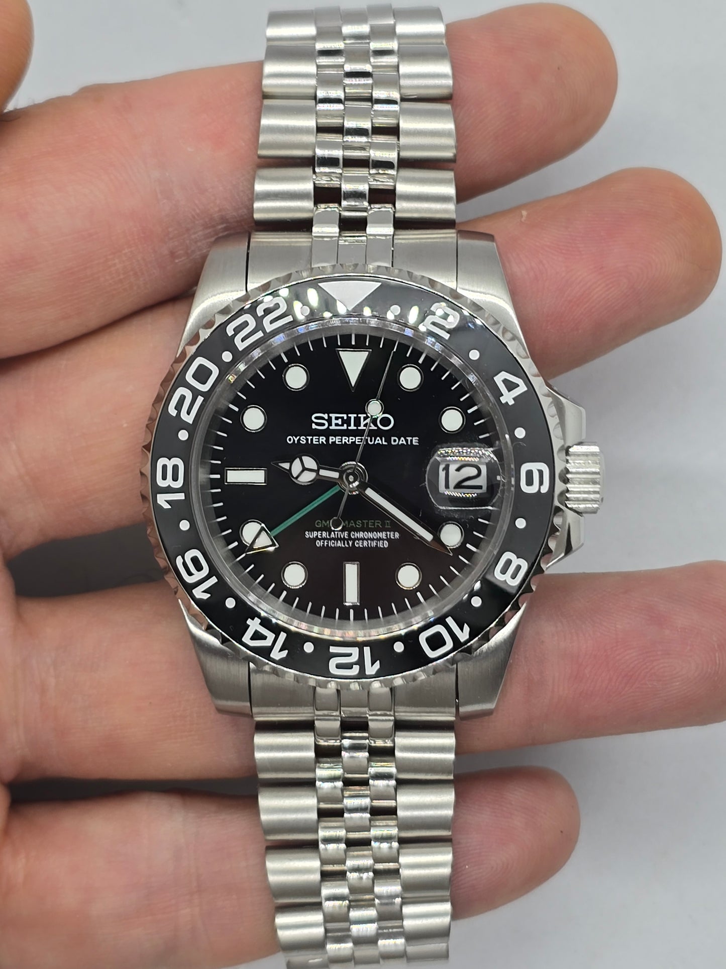 Seiko Mod Gmt Black Nh34 Automatico 40 mm lunetta ceramica Jubilee