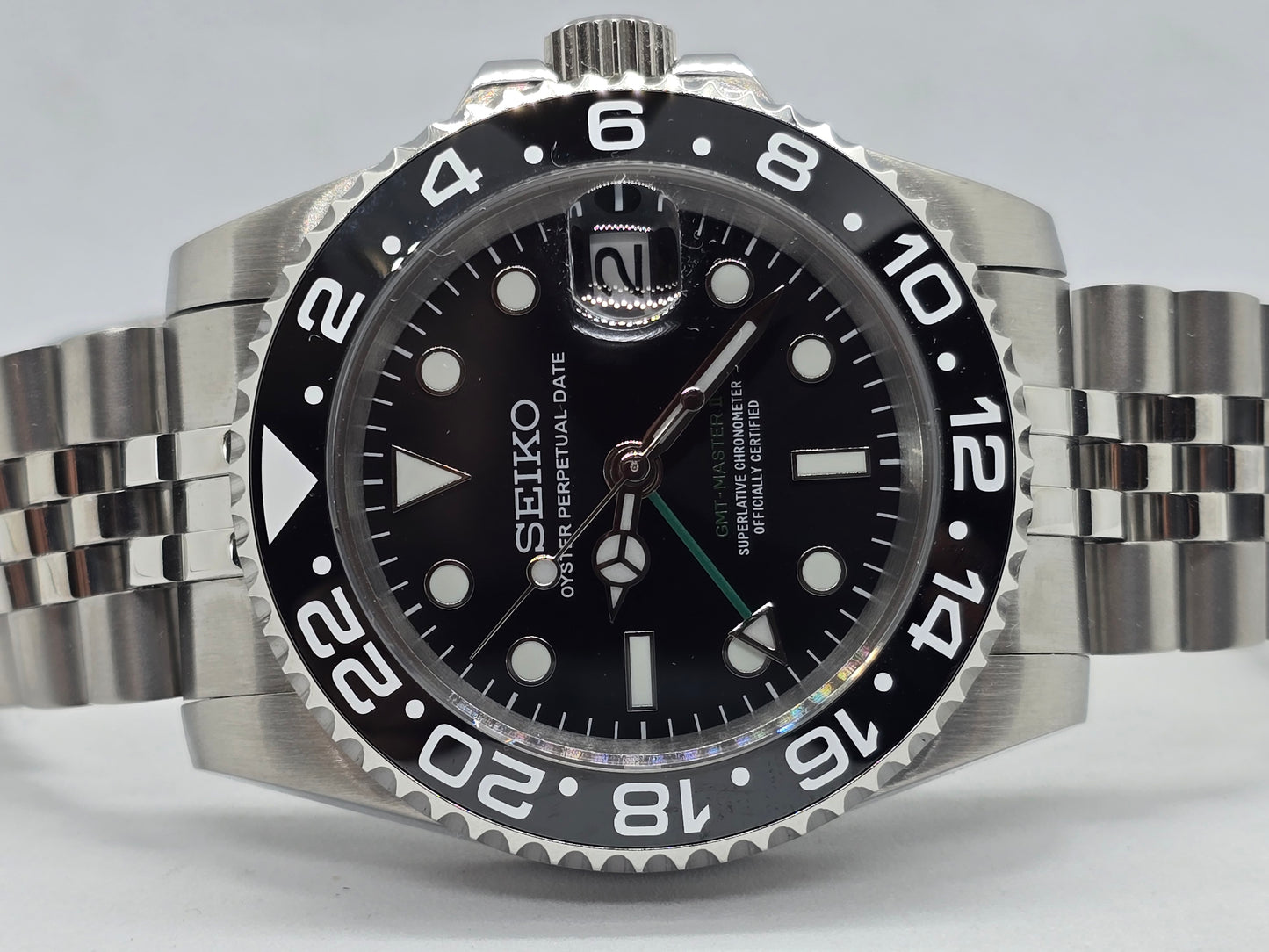 Seiko Mod Gmt Black Nh34 Automatico 40 mm lunetta ceramica Jubilee