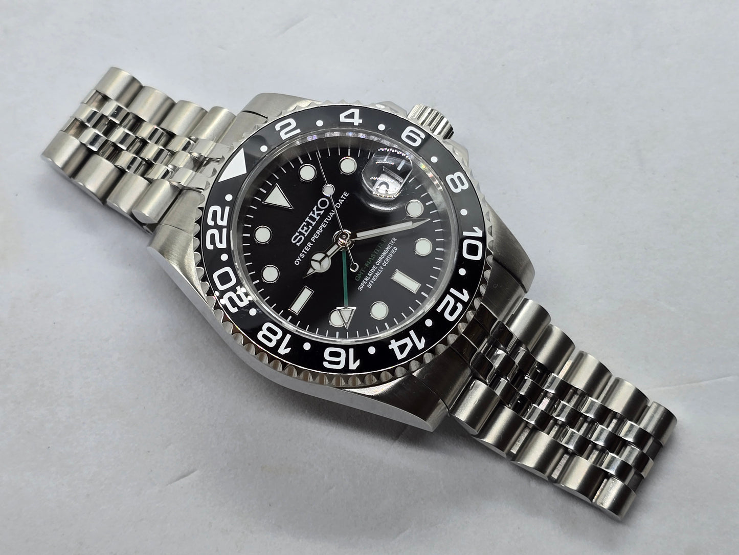 Seiko Mod Gmt Black Nh34 Automatico 40 mm lunetta ceramica Jubilee